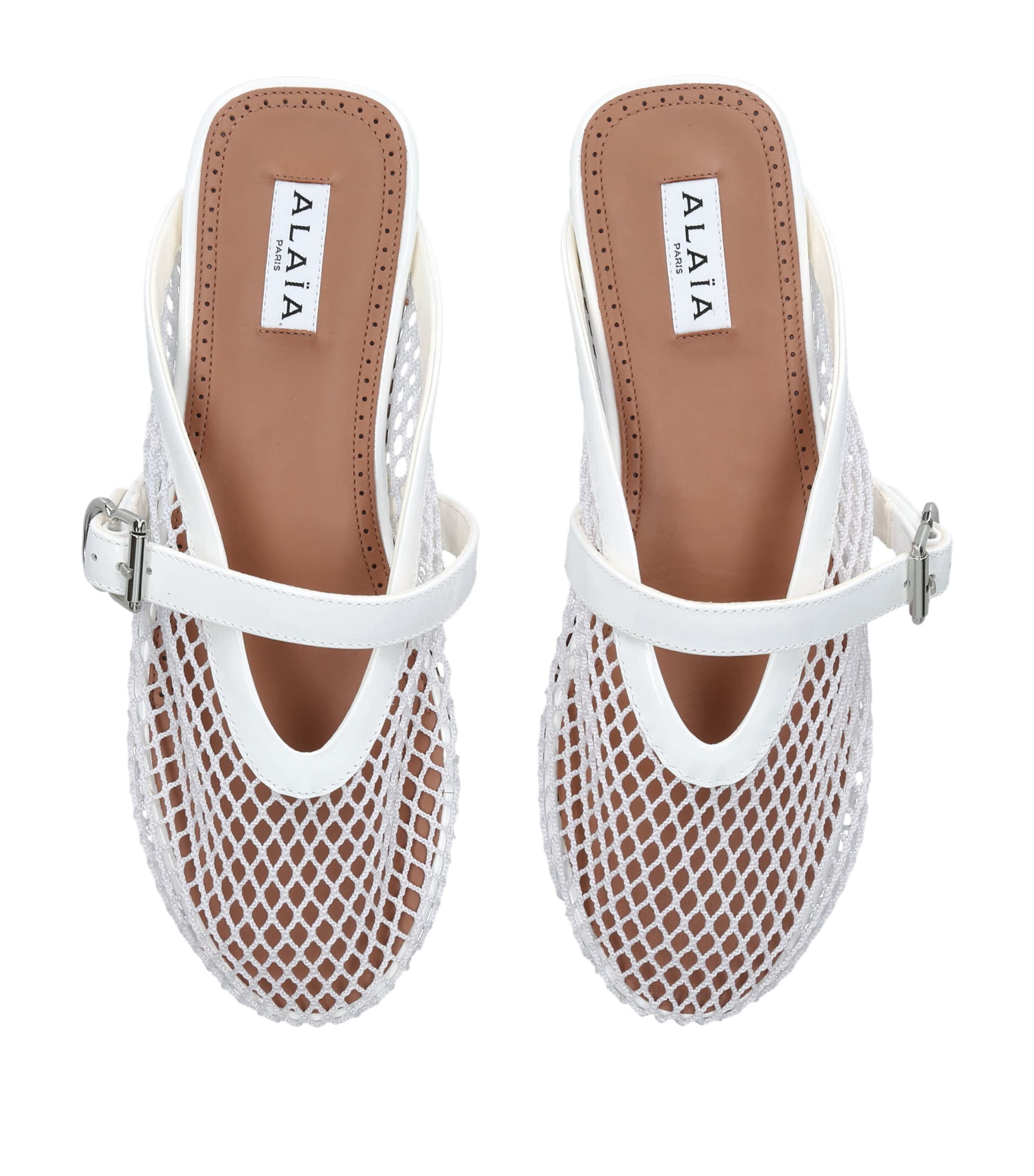 Alaïa Patent Leather Fishnet Mules White Image 4