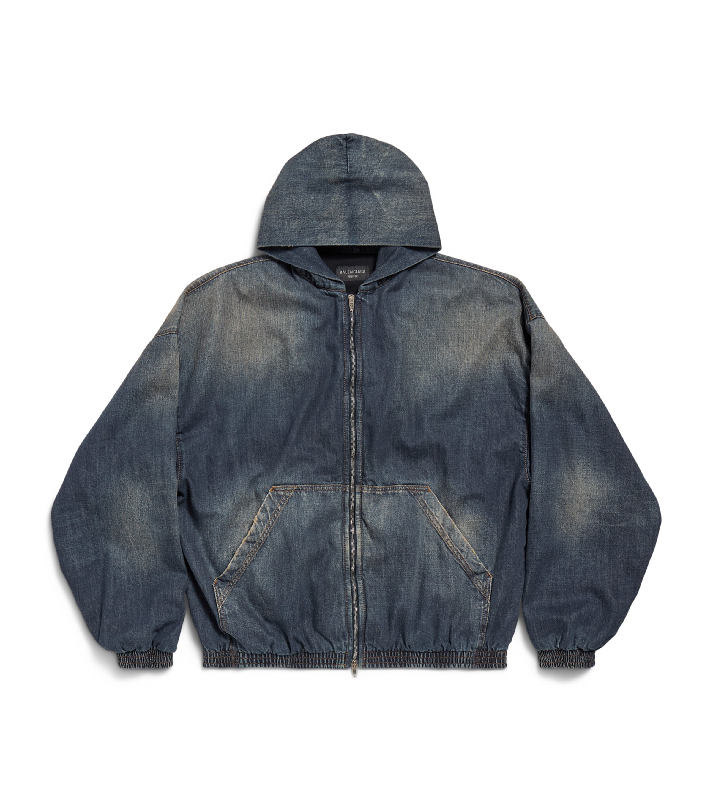 Balenciaga Denim Zip-up Hoodie In Blue