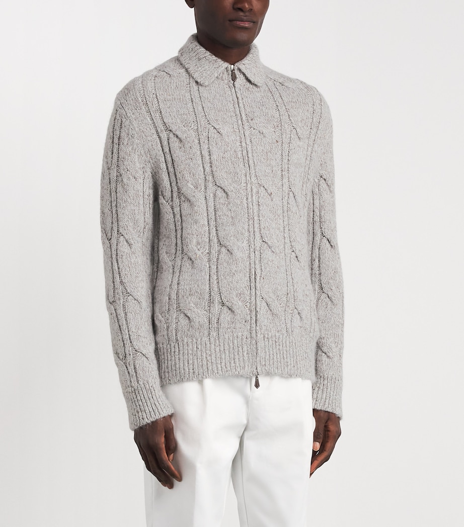 Eleventy Mens Wool-Blend Zip-Up Cardigan Grigio Chiaro Melang Image 4