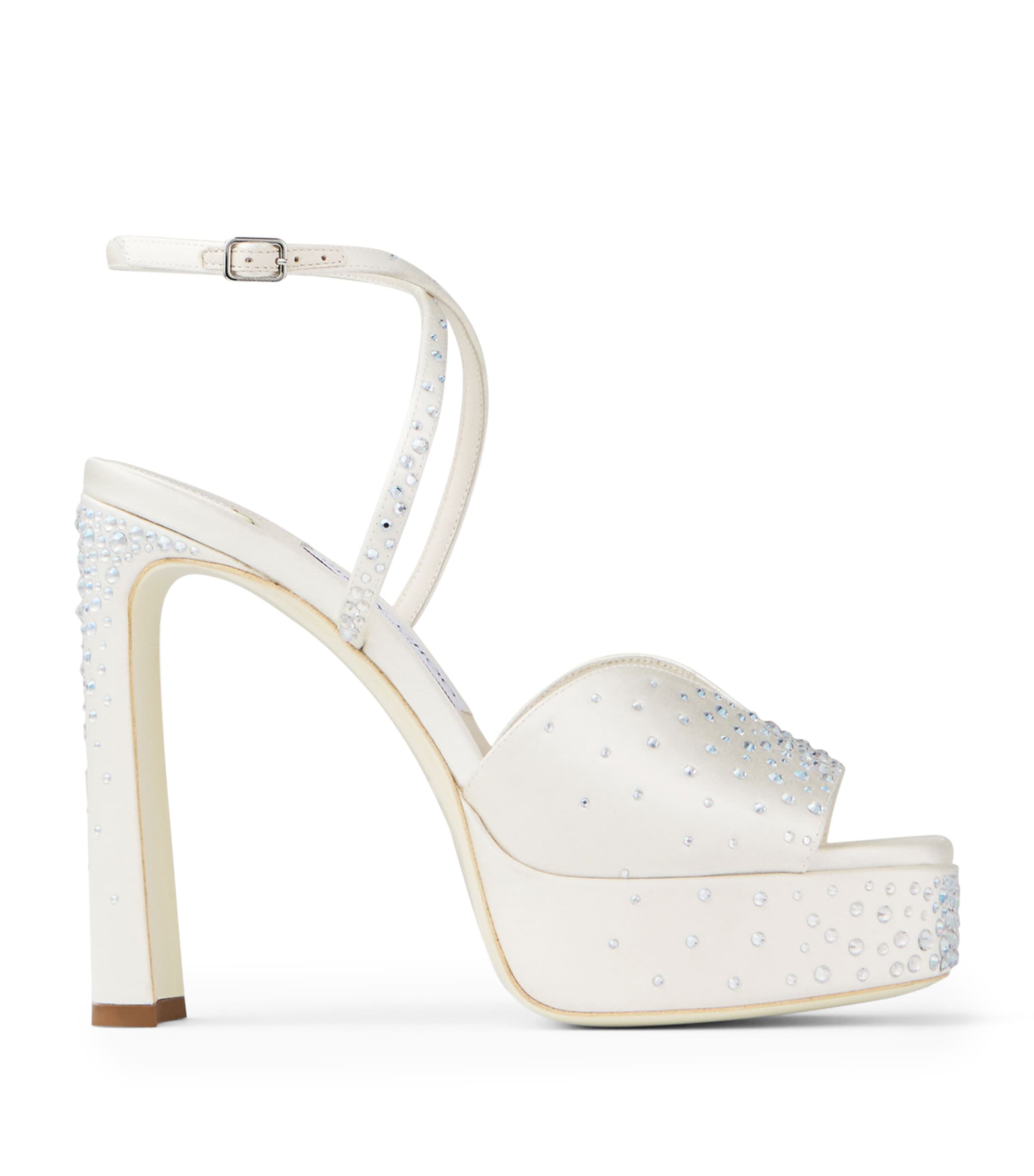 Jimmy Choo Karli 125 Crystal Satin Platform Sandals In Ivory