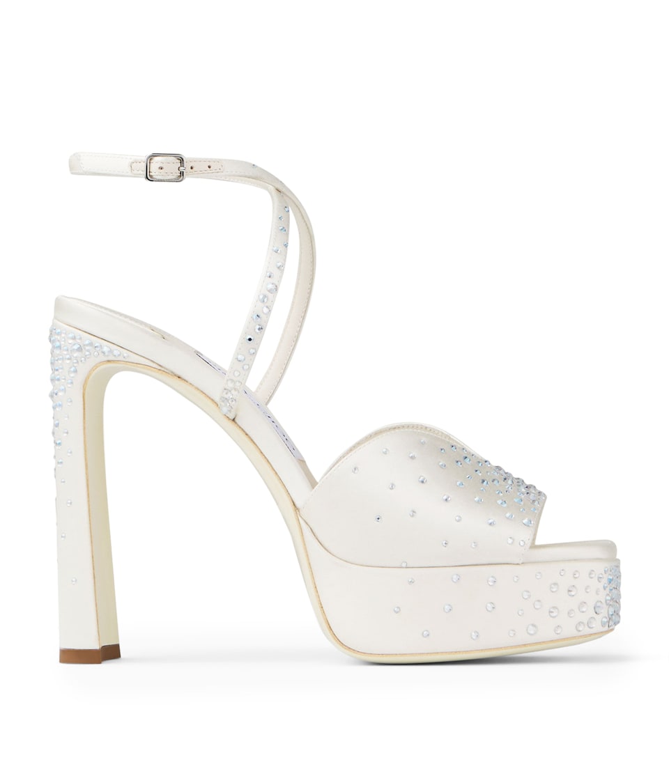 Jimmy Choo Karli 125 Satin Platform Sandals Ivory/crystal