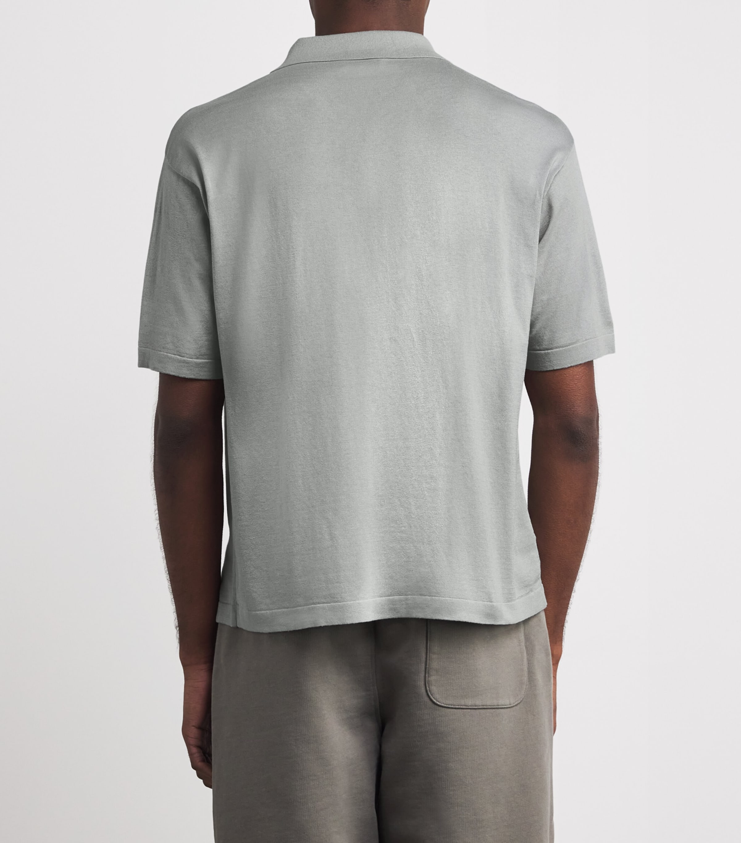 FRAME Mens Silk-Cotton Polo Shirt Grey Blue Image 4