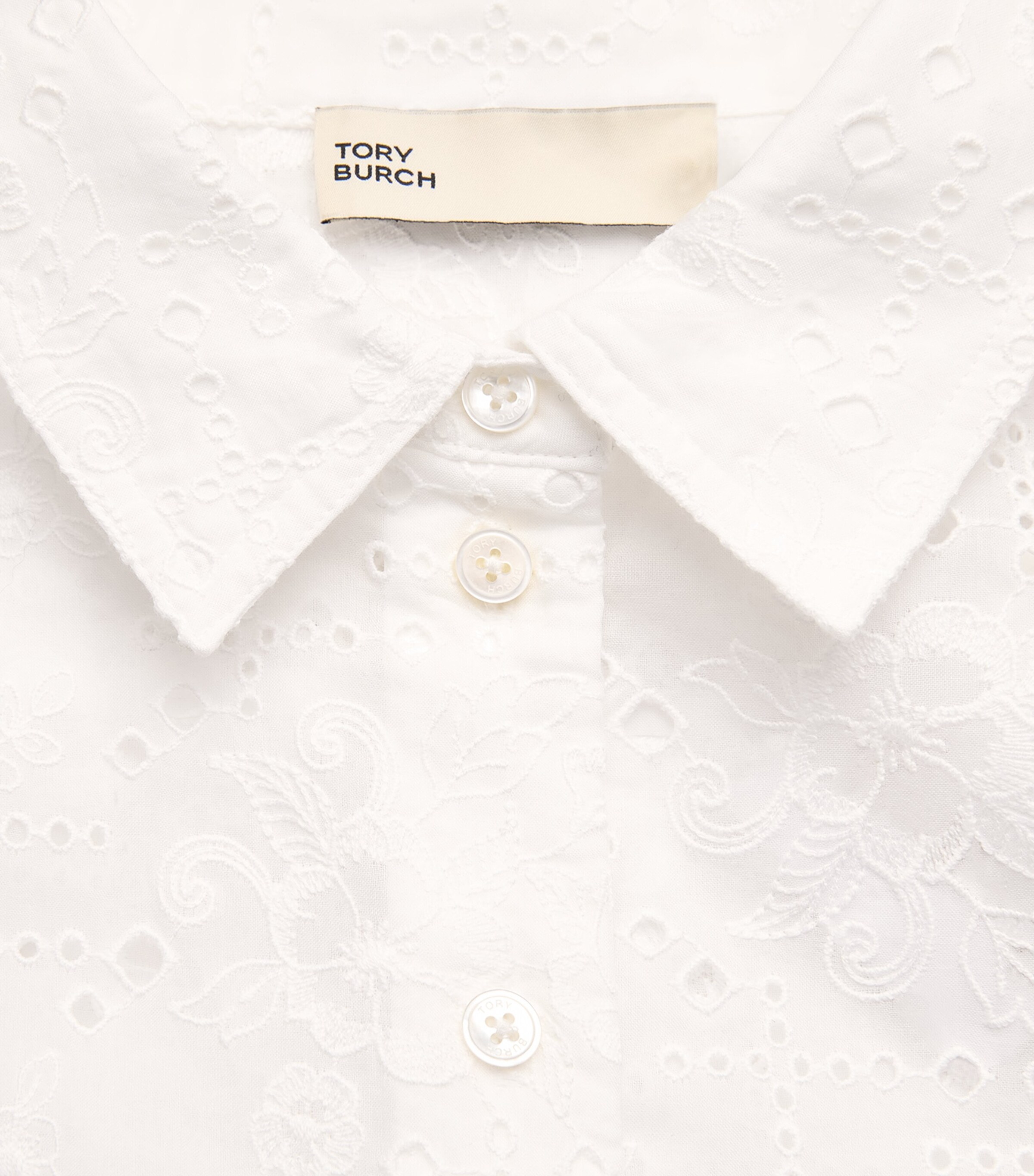 Tory Burch Womens Cotton Eyelet Shirt White Image 6