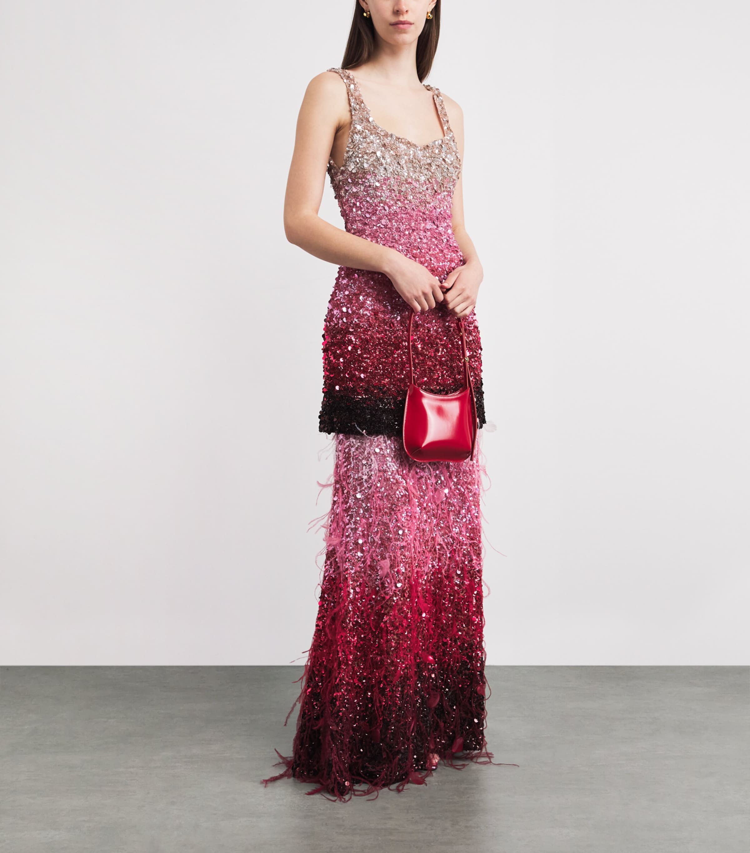 Alice+Olivia Womens Embellished Ashton Maxi Skirt Asc Ombre Pink Image 2