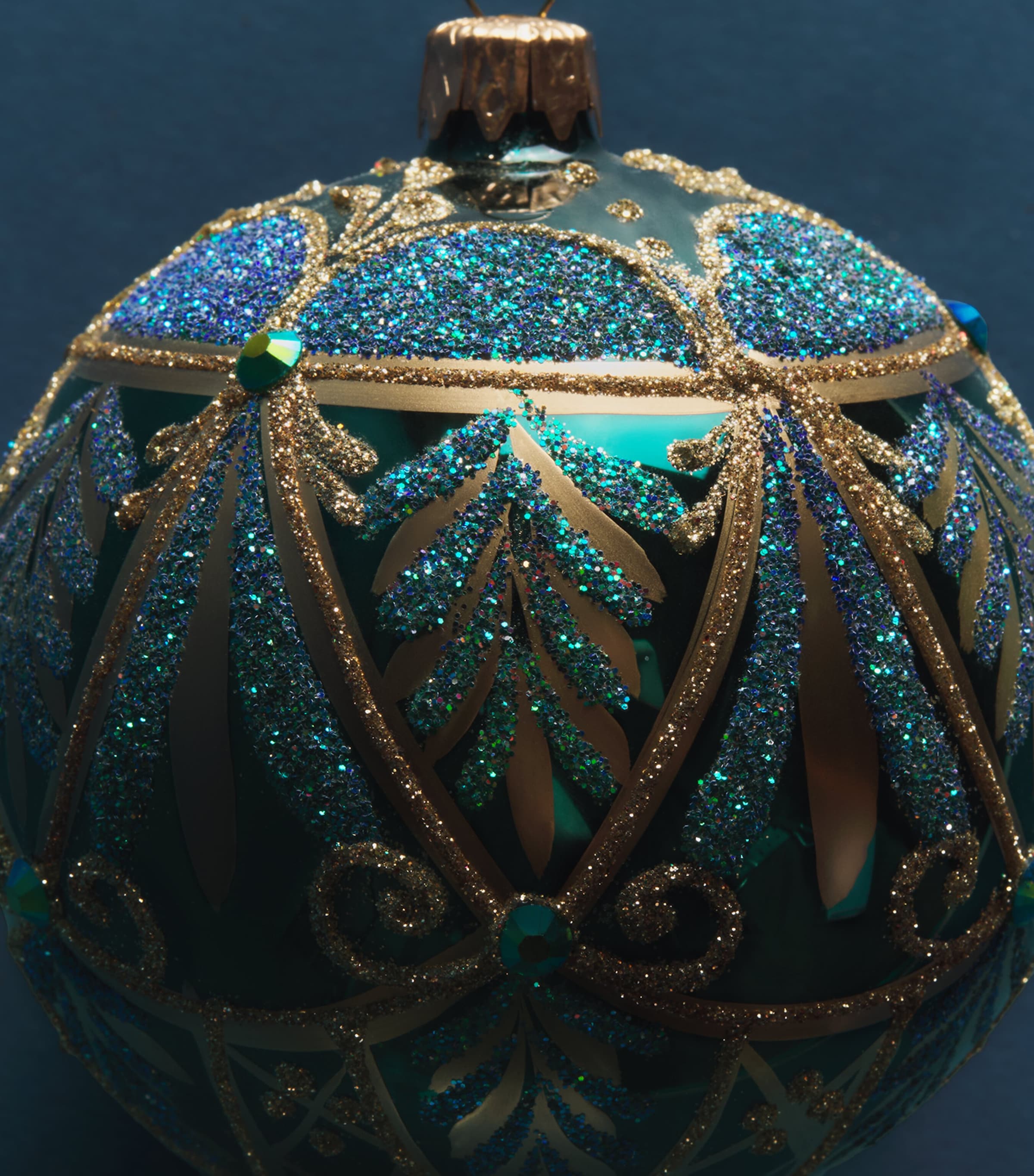 Harrods Glitter Leaf Pattern Bauble Bottle Green Image 2