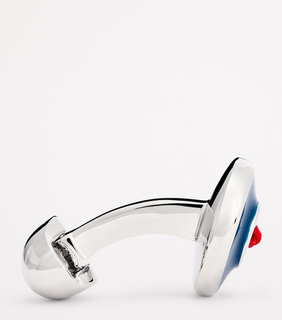 Babette Wasserman Enamel Thread-Detail Round Cufflinks Blue Image 4