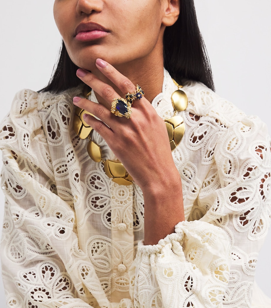 Embellished Bloom Cocktail Ring GOBLU/GOLD/BLUE Image 5