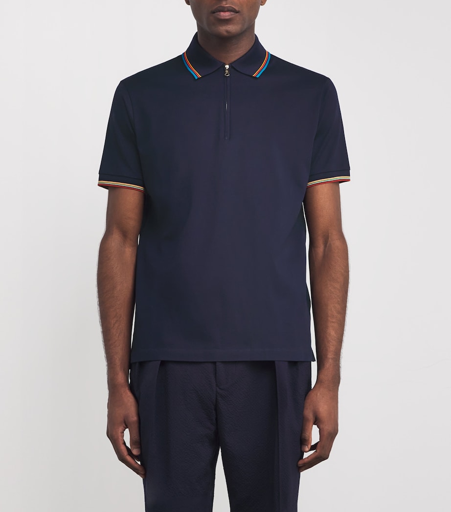 Cotton Signature Stripe Polo Shirt 49_VERY DARK NAVY Image 3