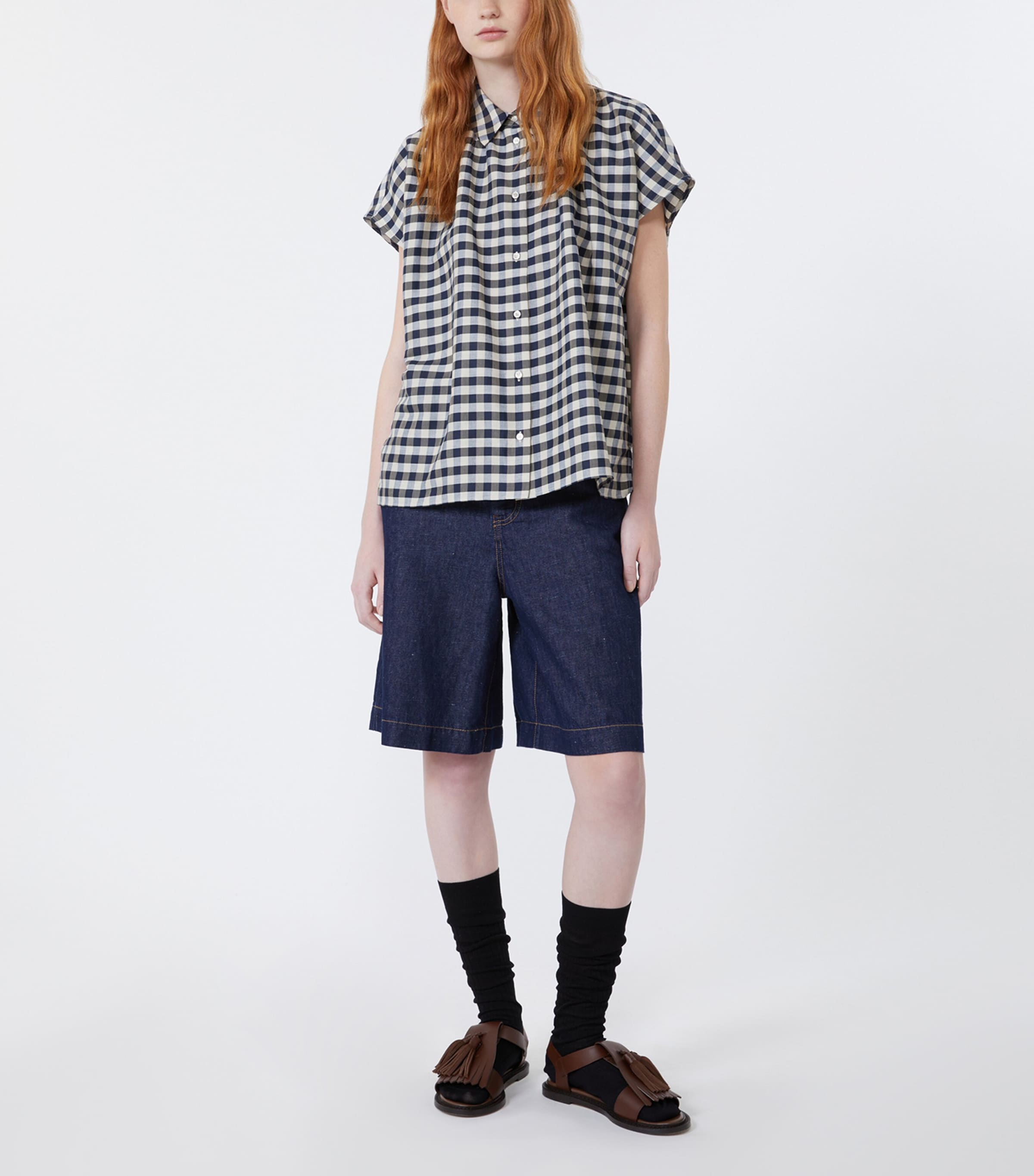Weekend Max Mara Womens Cotton-Blend Check Shirt Navy Image 2