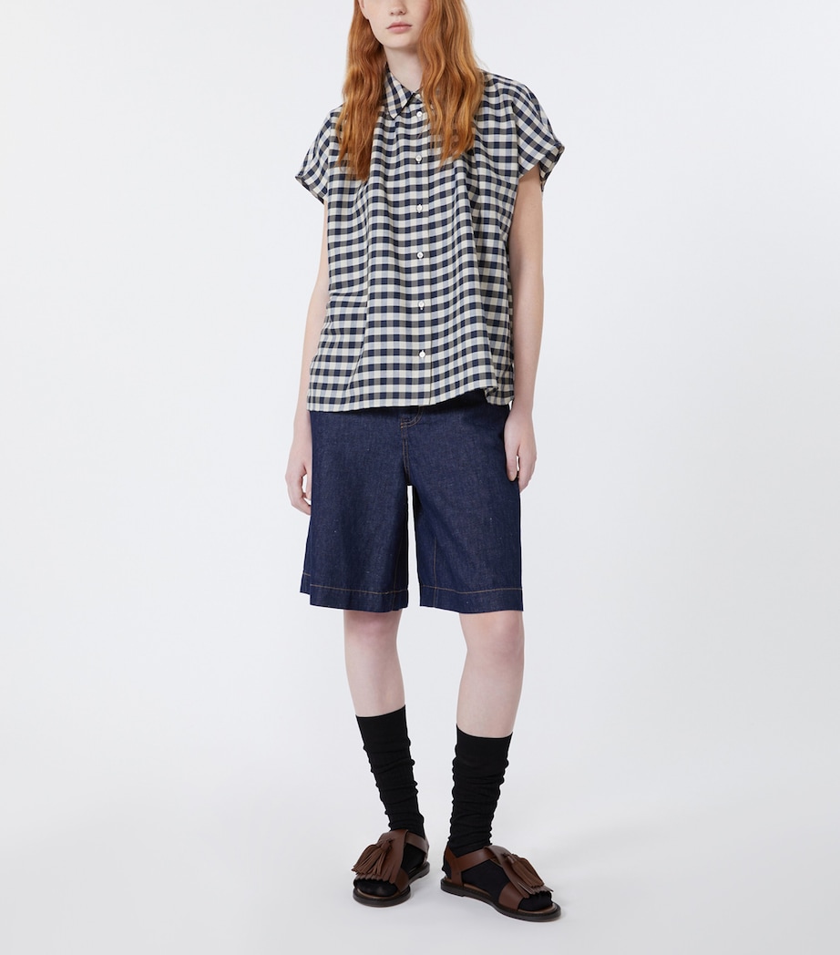 Weekend Max Mara Womens Cotton-Blend Check Shirt Navy Image 2