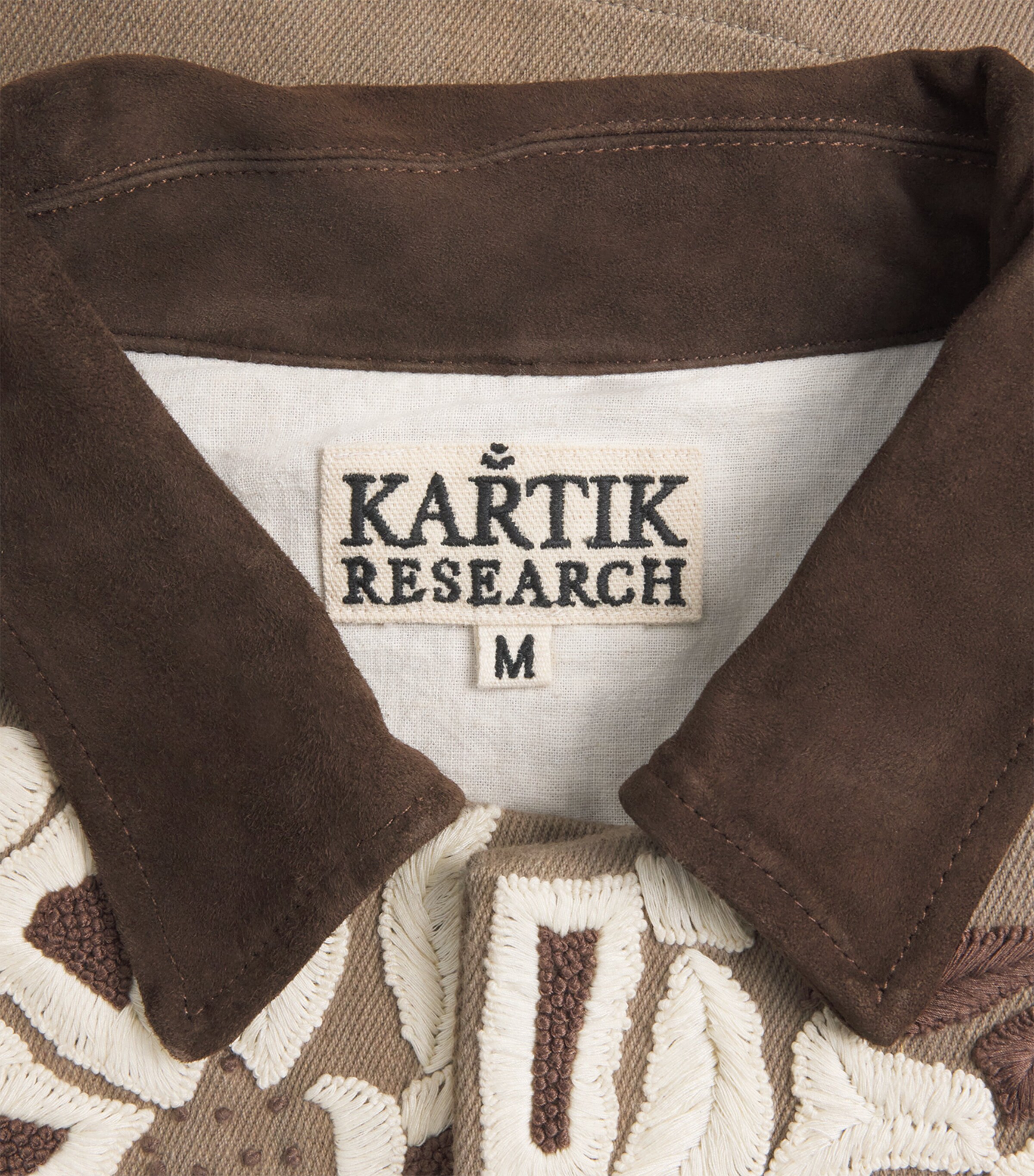 Kartik Research Mens Cotton-Suede Embroidered Jacket Beige/ Ecru/ Brown Image 6