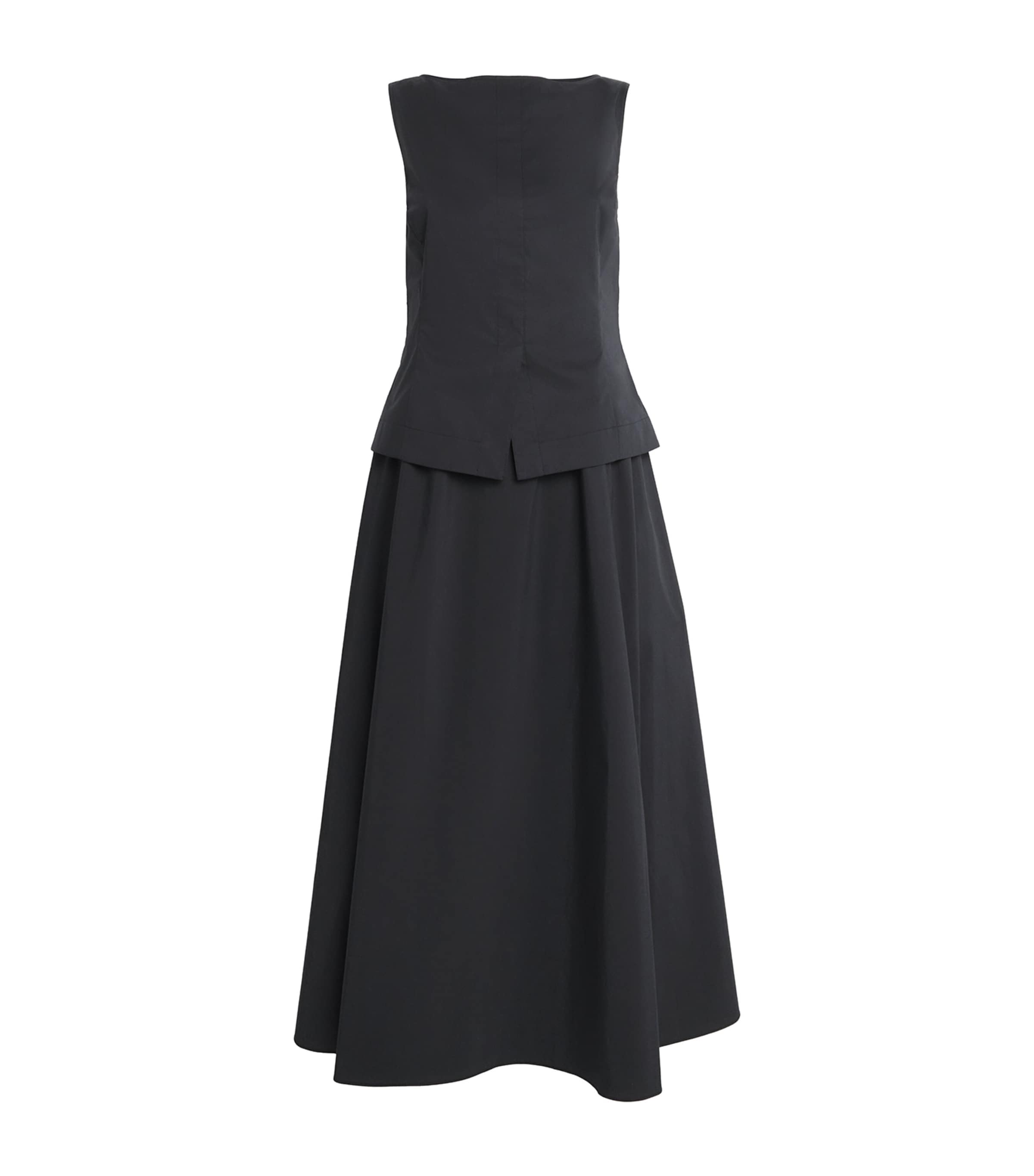 Theory Womens Poplin Boat-Neck Midi Dress Black Image 1