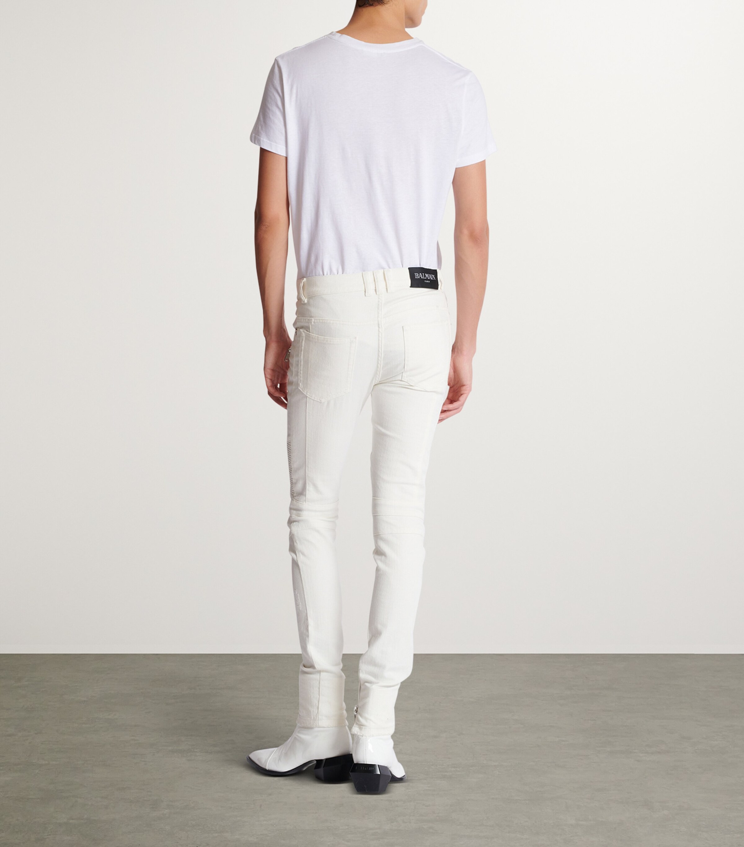 Balmain Mens Slim Biker Jeans Blanc Image 7