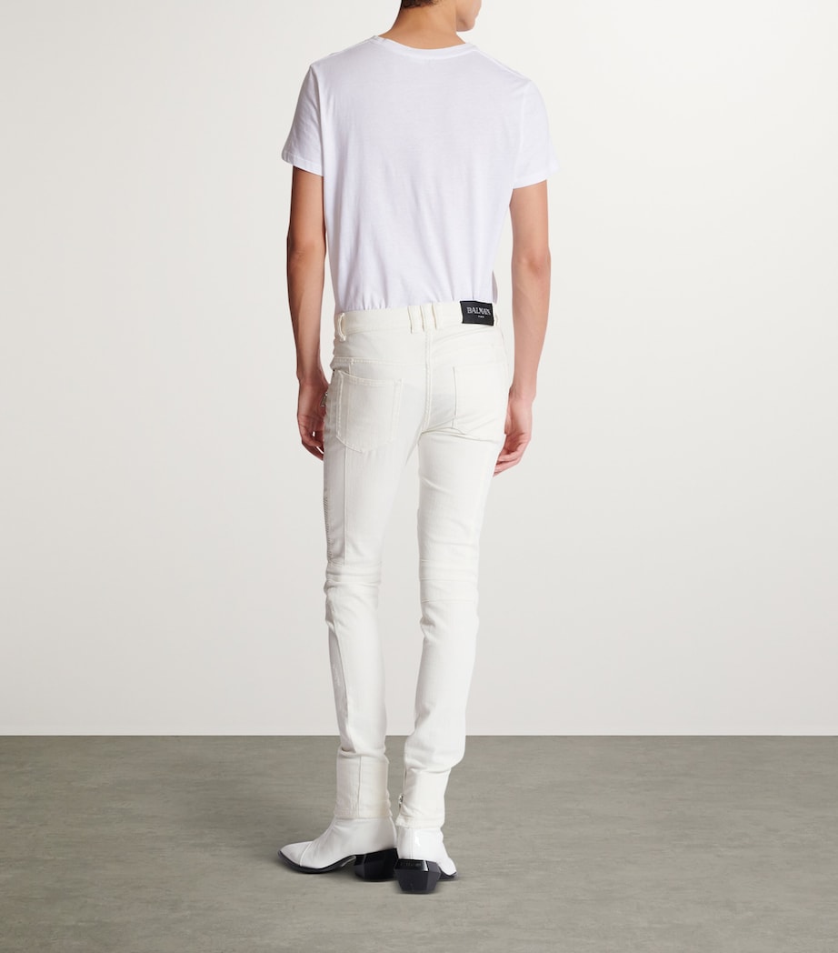 Balmain Mens Slim Biker Jeans Blanc Image 7