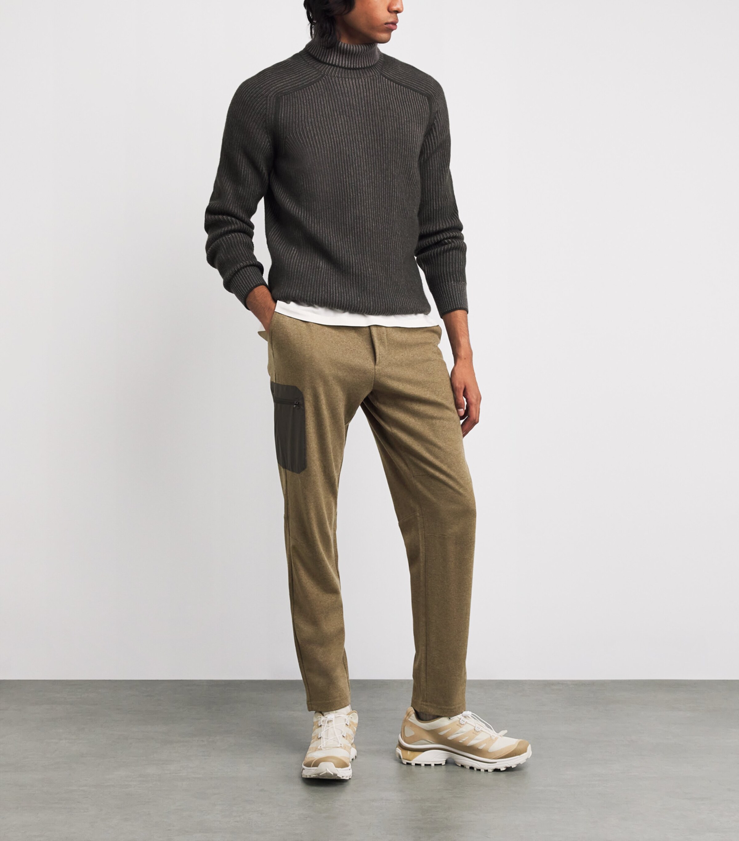 Wool-Cashmere Jersey Trousers BRONZE OLIVE Y51 Image 2