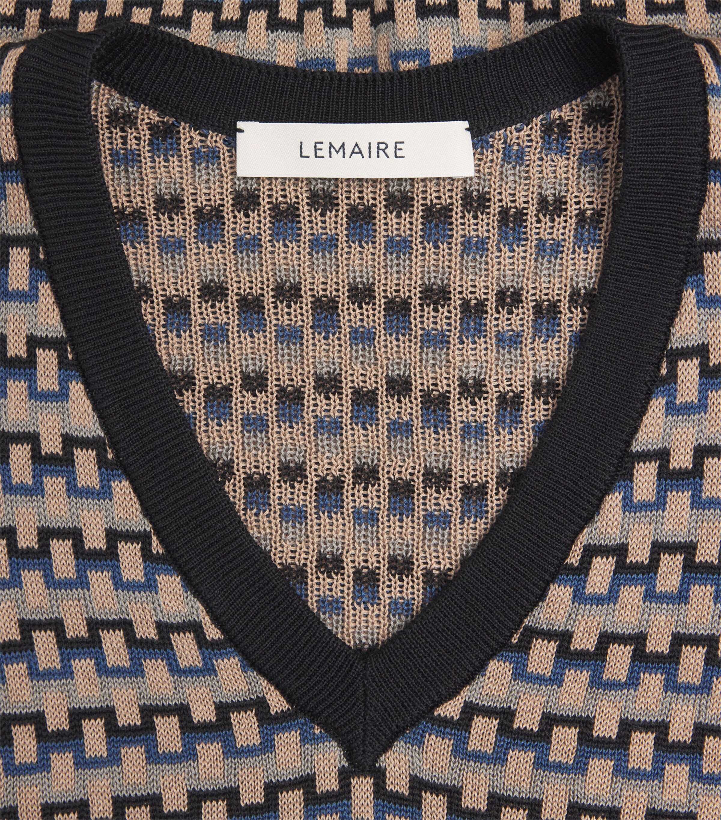 Lemaire Mens Cotton Geometric Sweater Vest Black / Beige Image 6