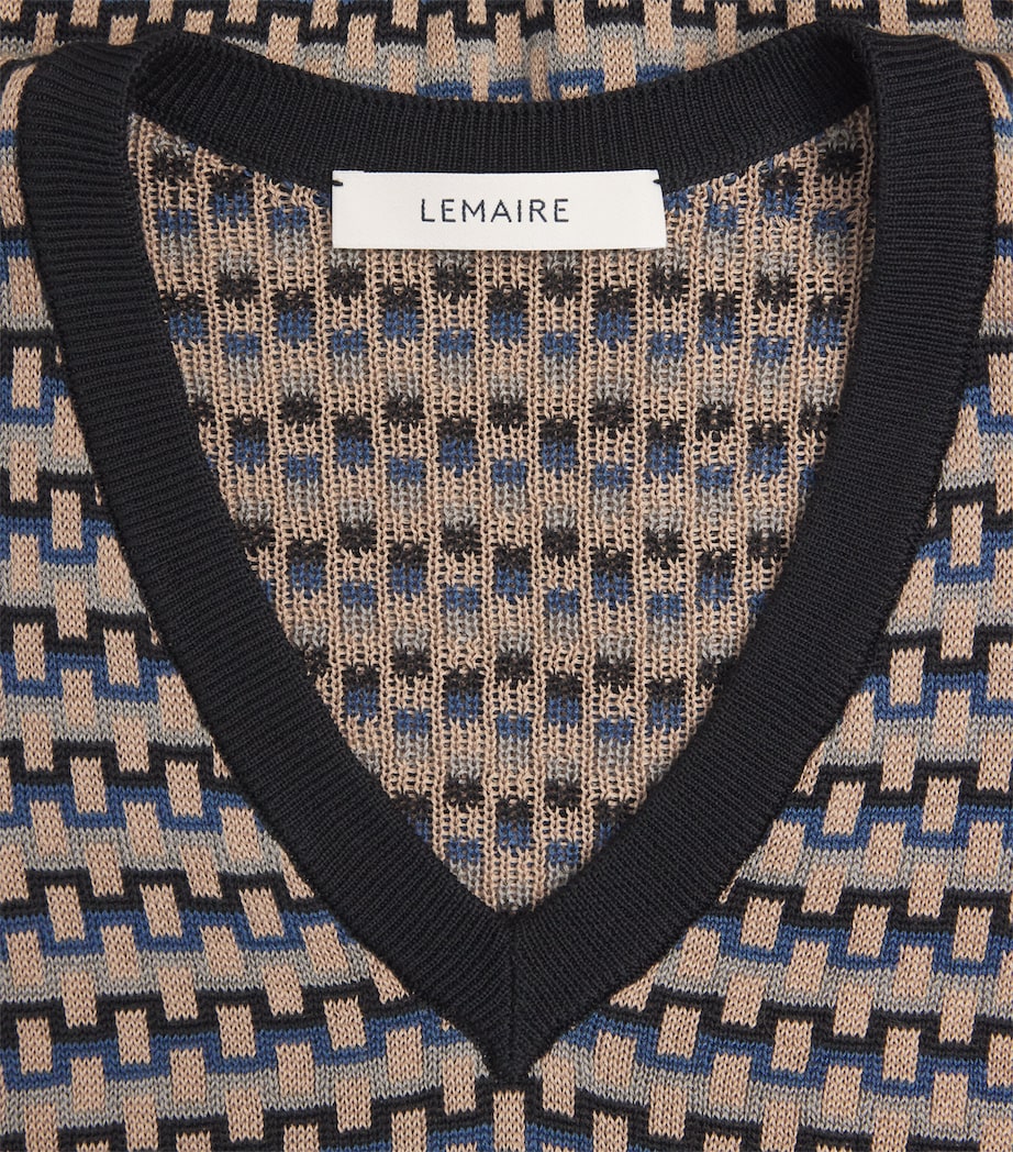 Lemaire Mens Cotton Geometric Sweater Vest Black / Beige Image 6