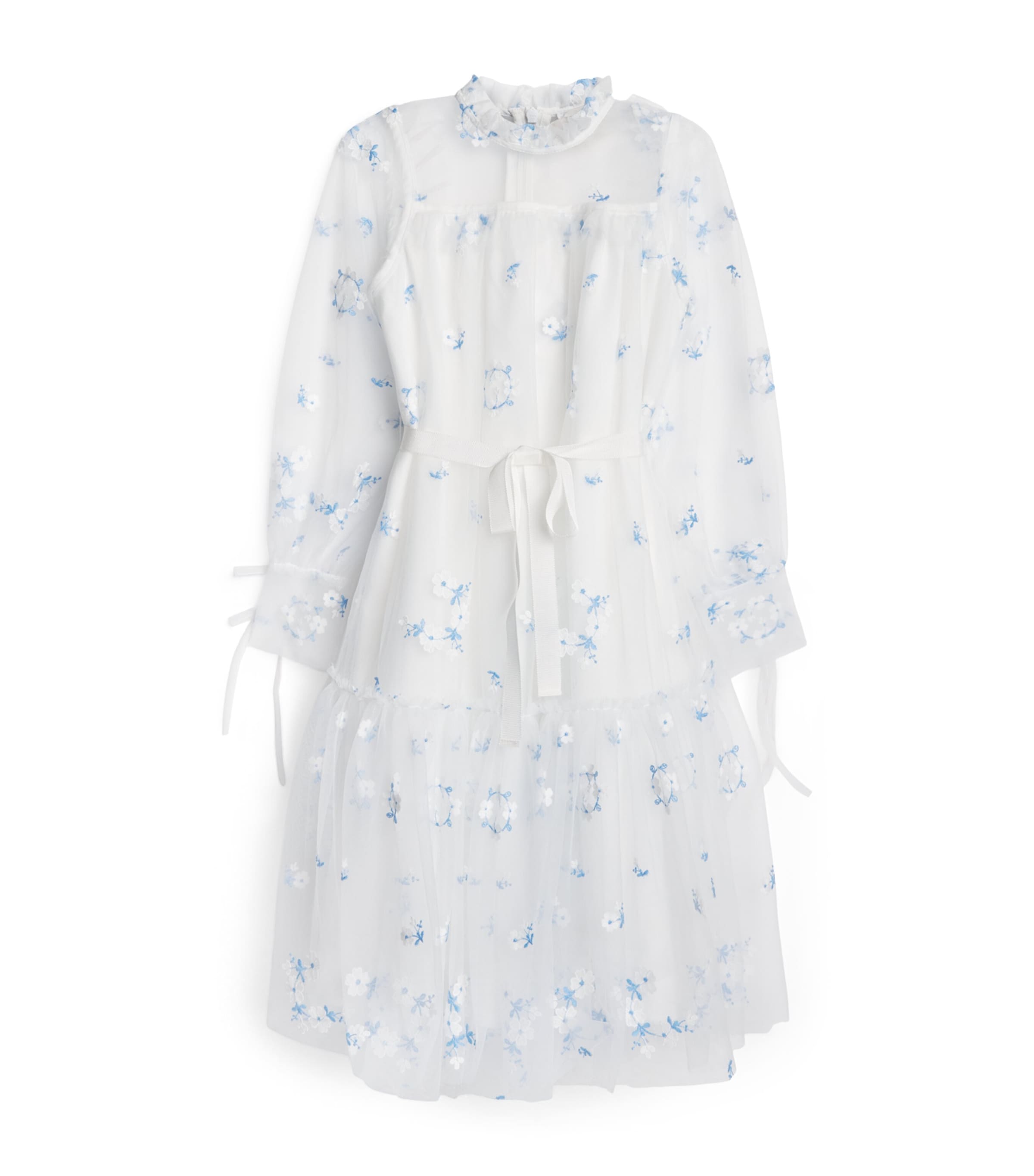 Tulle Embroidered Daisy Dress (4-16 Years) WHITE/ BLUE Image 1