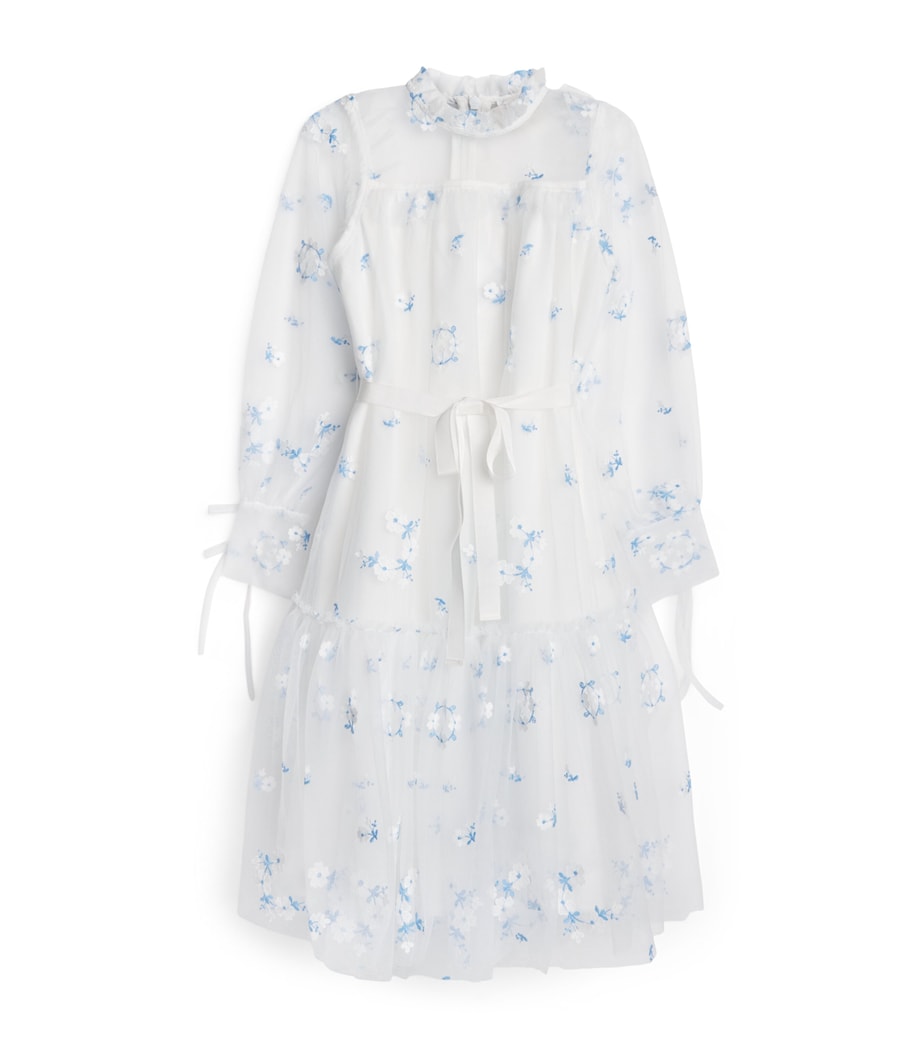 Tulle Embroidered Daisy Dress (4-16 Years) WHITE/ BLUE Image 1