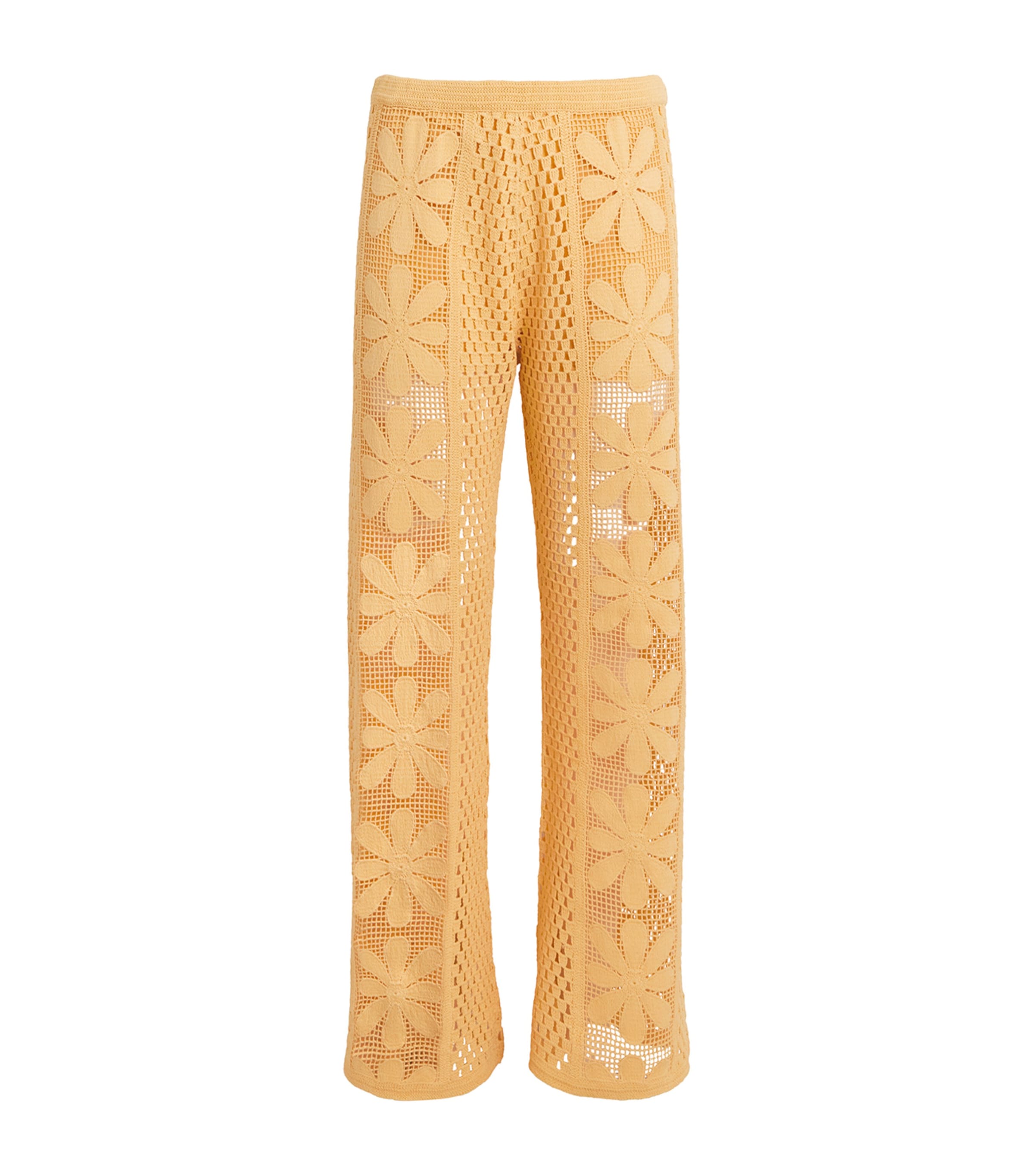 Sandro Crochet Straight-leg Trousers In Yellow
