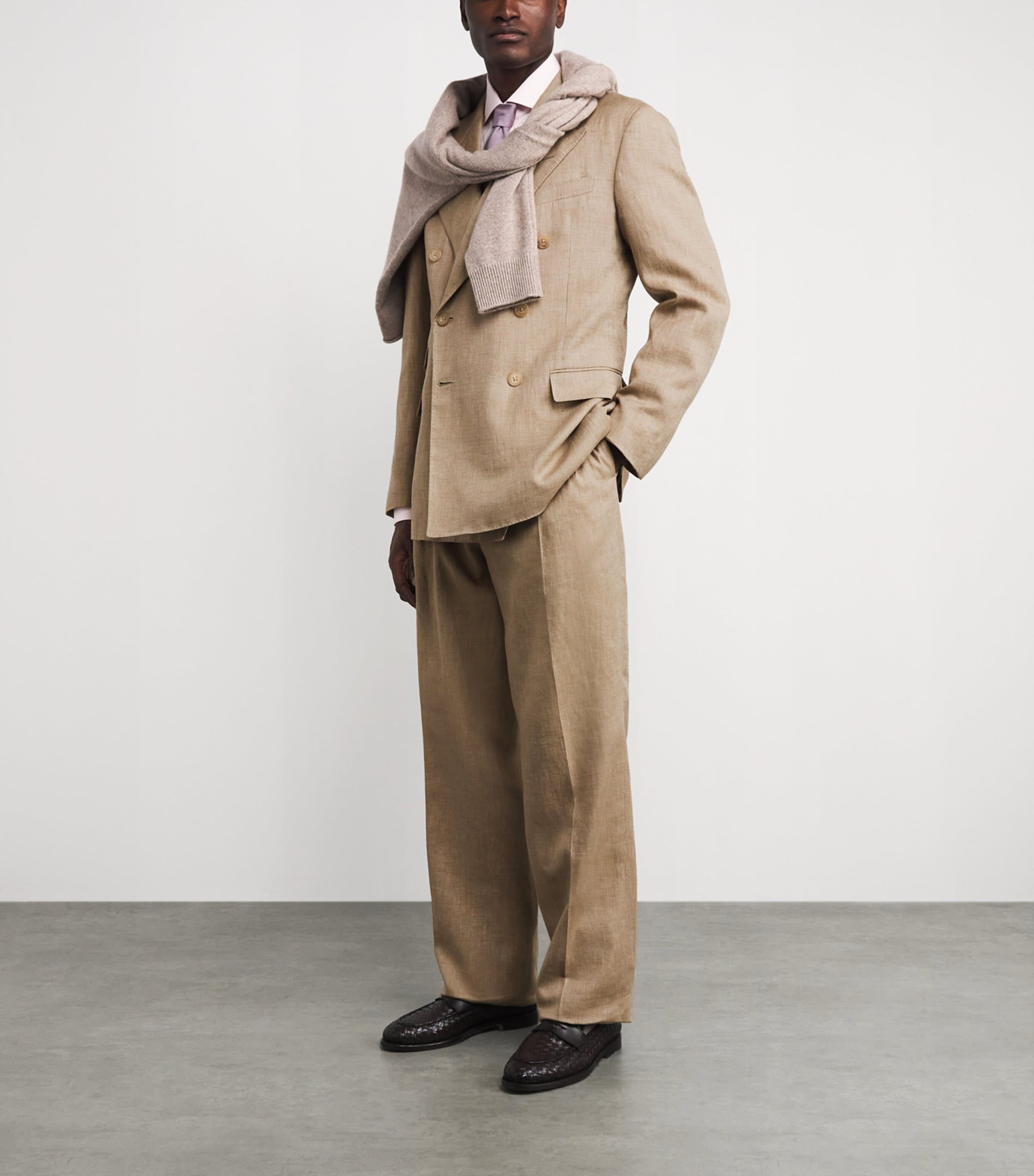 Ralph Lauren Purple Label Mens Linen-Silk-Cotton Tailored Trousers Khaki Mu Image 2