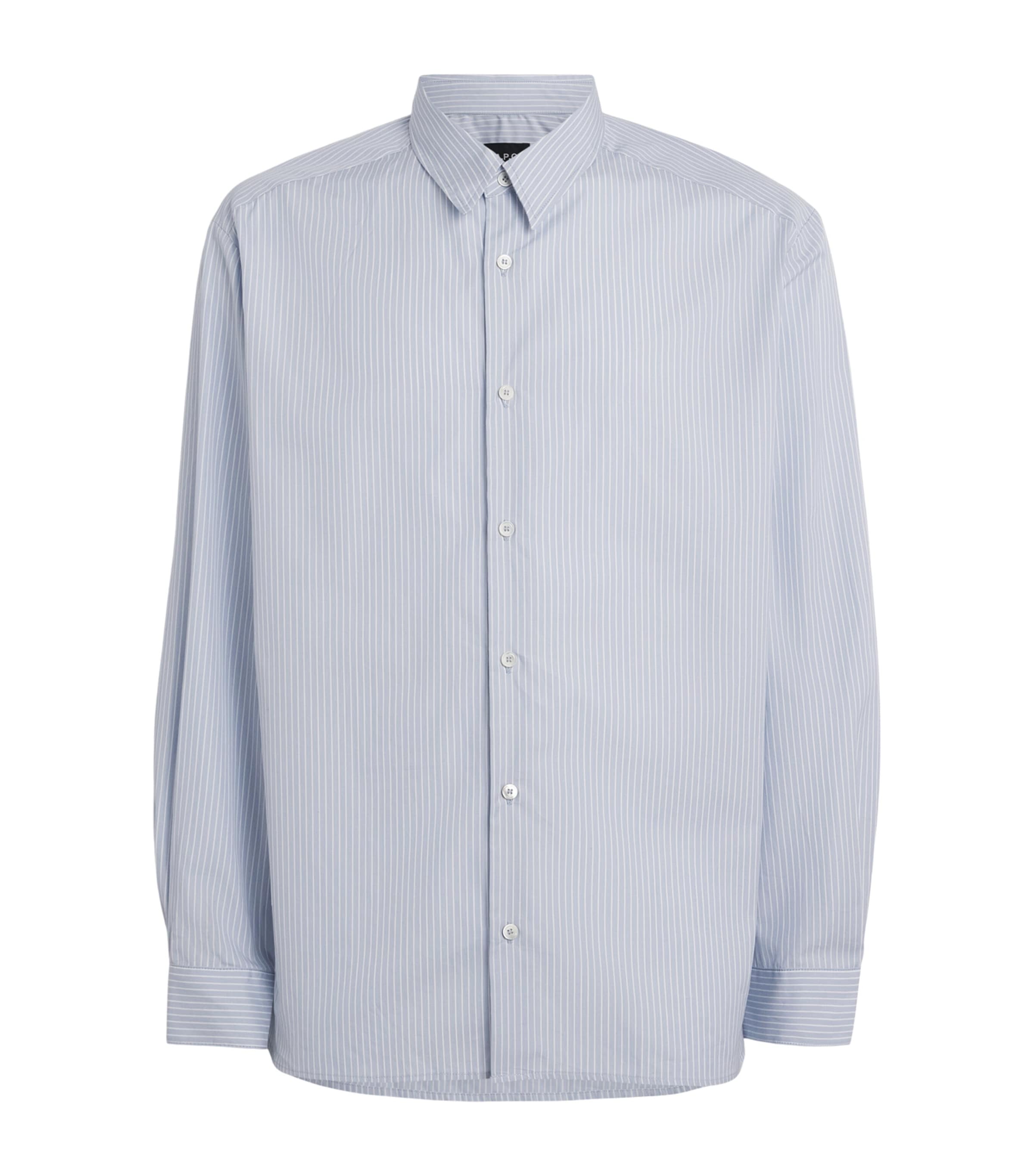 A.P.C. Mens Organic Cotton Stripe Shirt Iac Blue Grey Image 1
