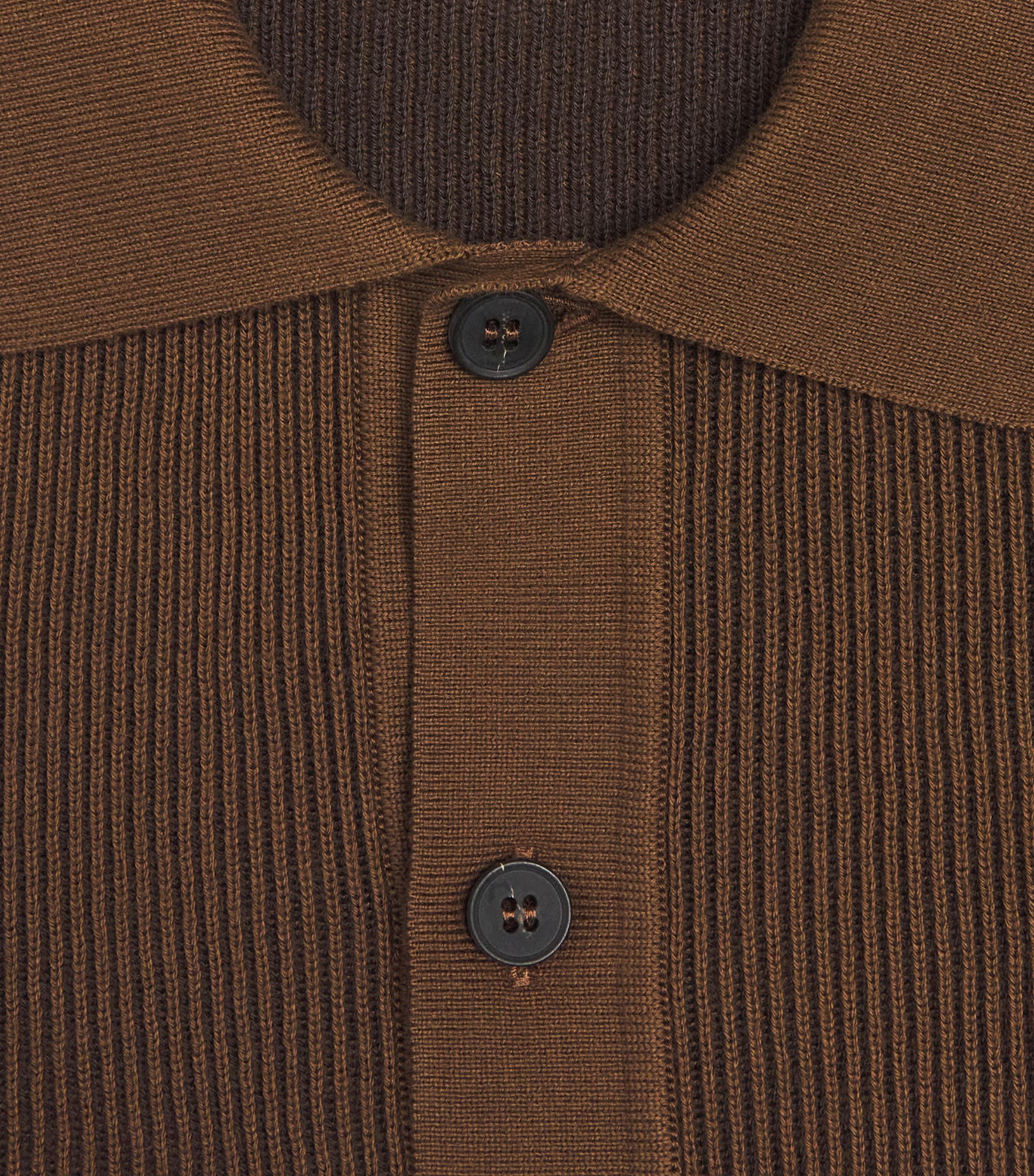Sunspel Mens Cotton Rib-Knit Polo Shirt Brgu Bronze Image 6