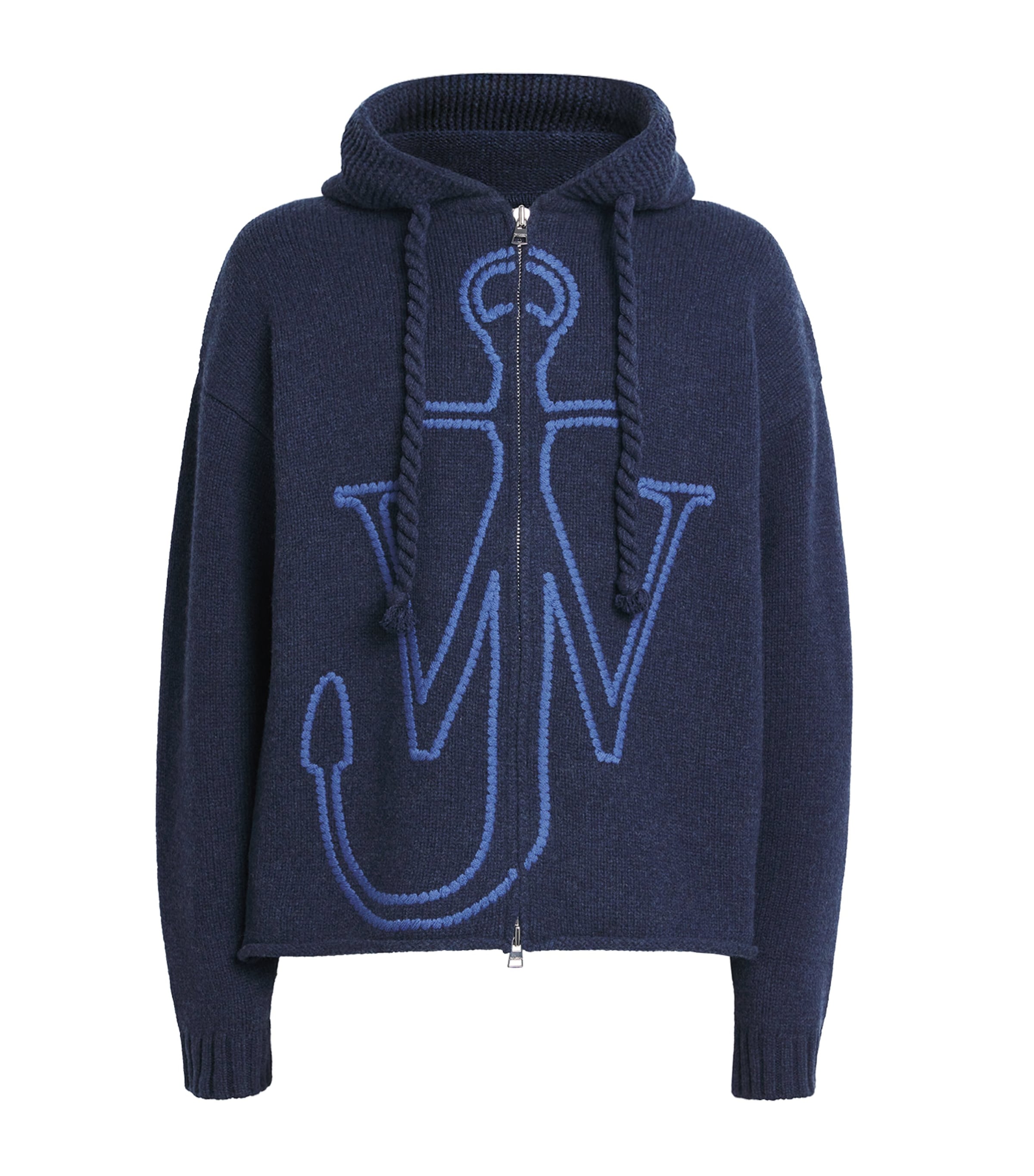 Jw Anderson J. W. Anderson Zip-up Hooded Sweater With Contrasting Logo In Blue