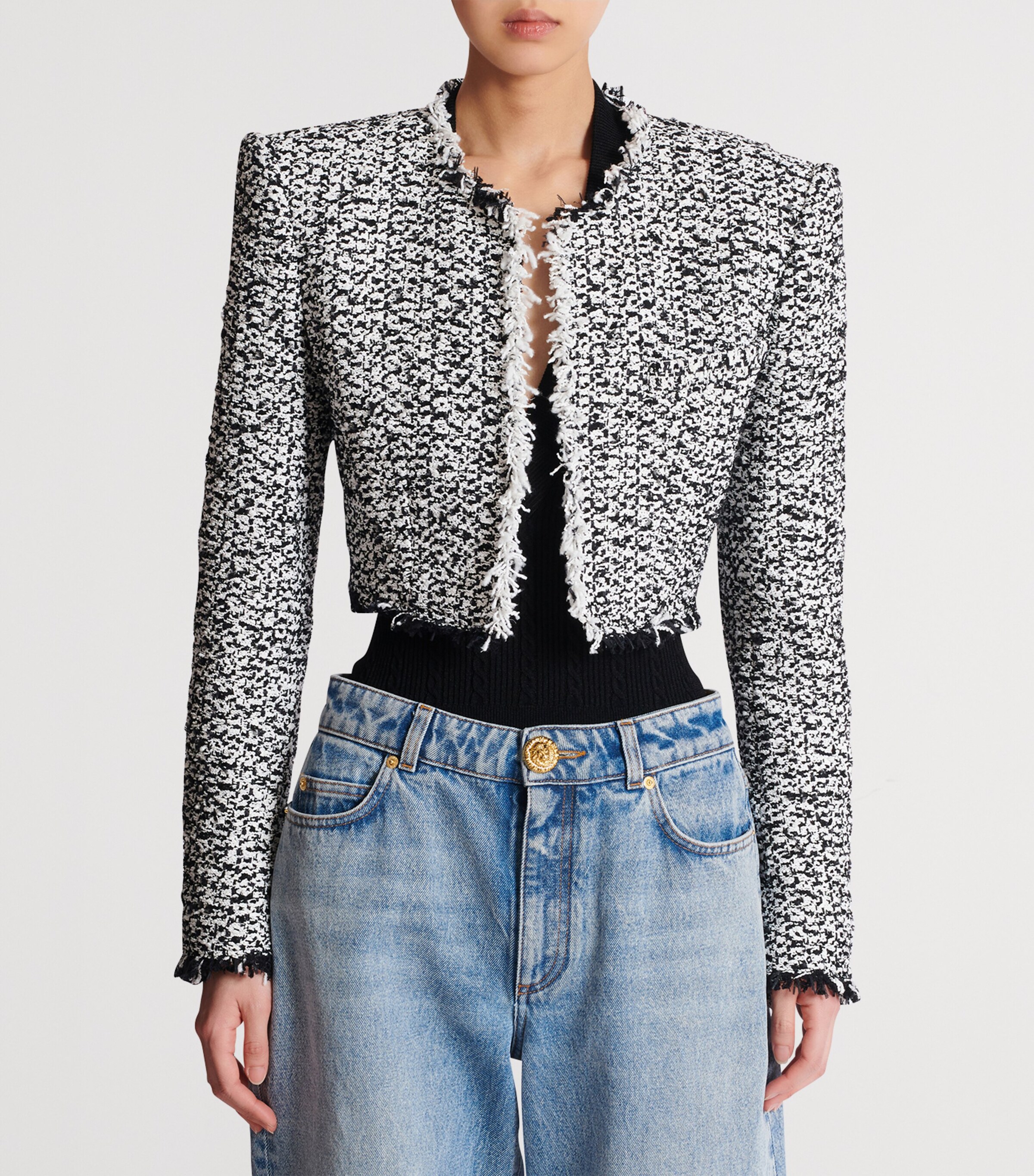 Tweed Cropped Jacket EAB NOIR/BLANC Image 4