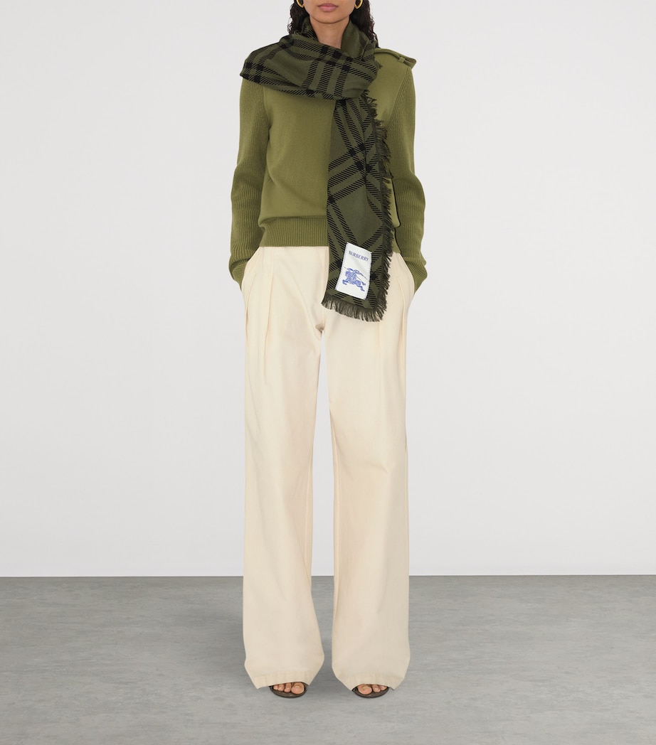 Burberry Silk-Wool Wide Check Scarf Shrub Green/black Image 2