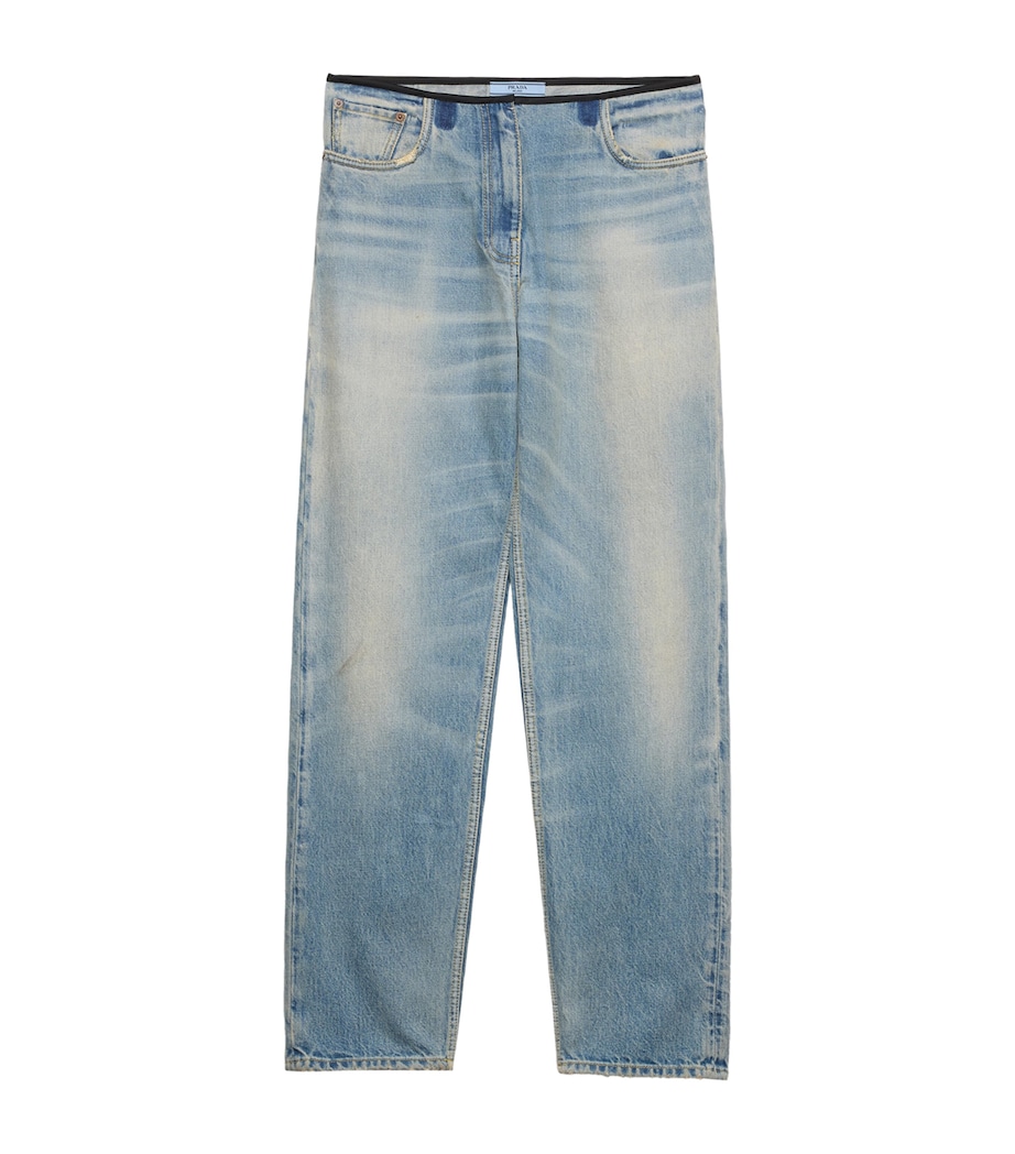 Prada Womens Washed Slim Jeans Blue Image 1