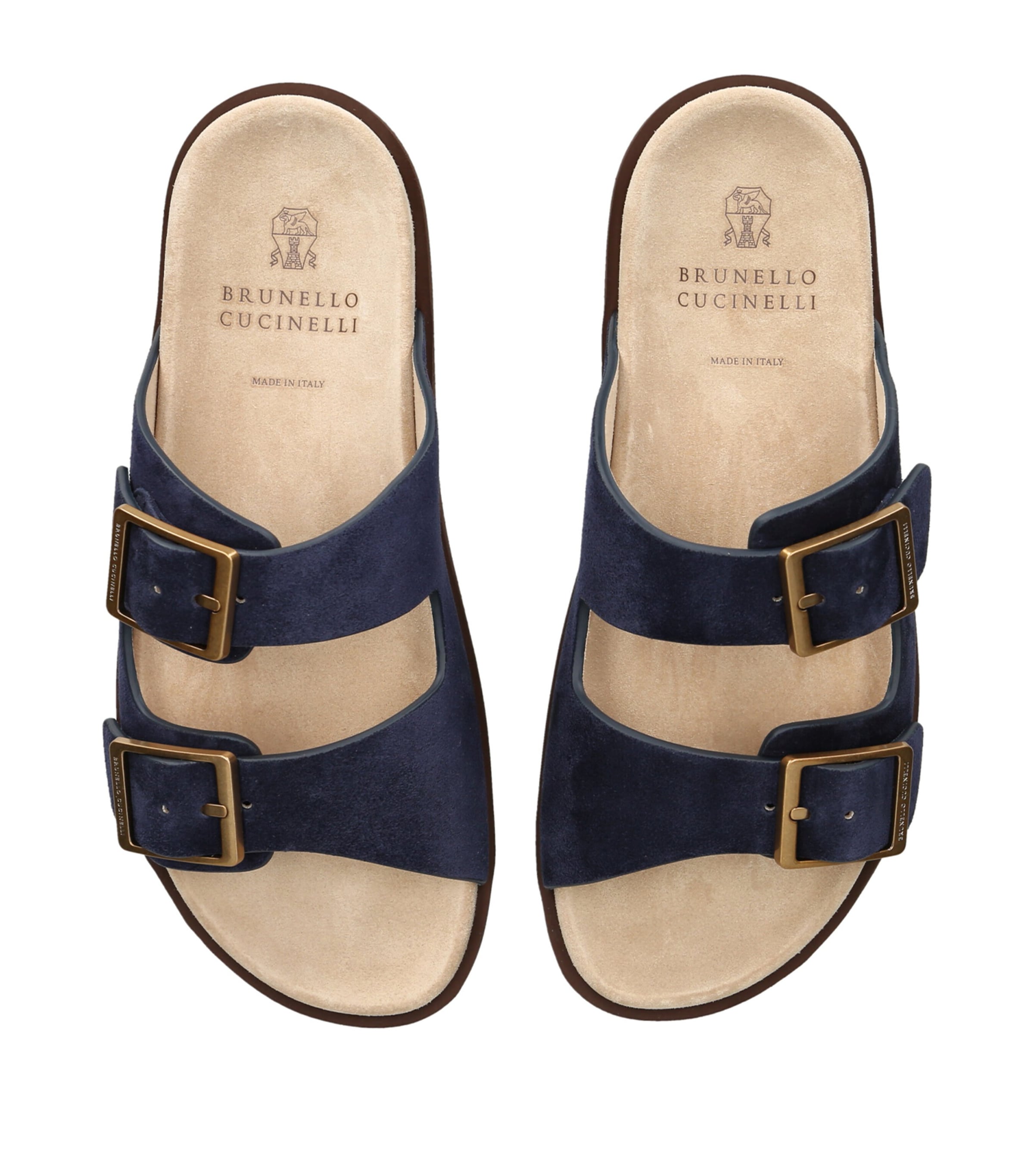 Brunello Cucinelli Suede Buckle-Detail Sandals Navy Image 4