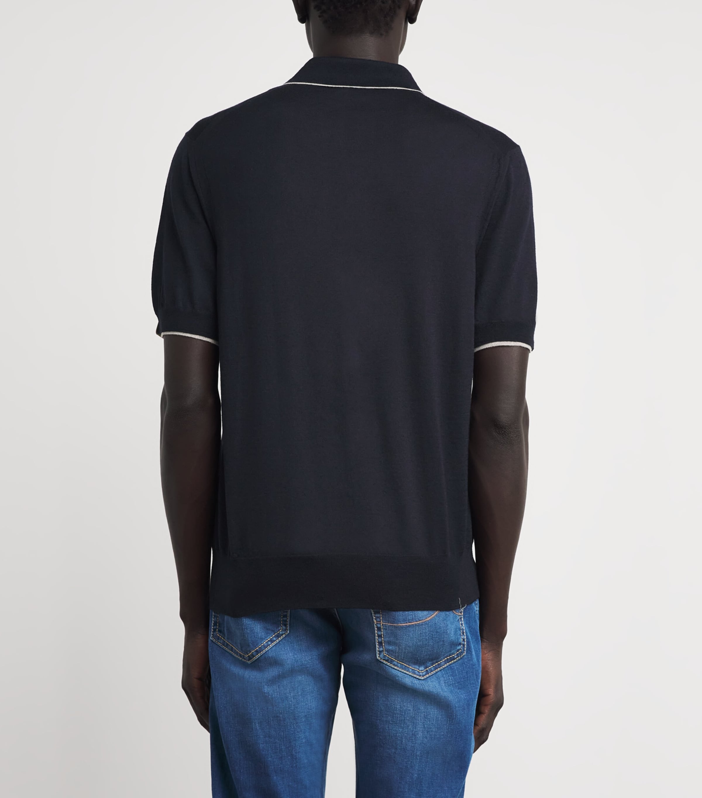 JACOB COHËN Mens Wool-Silk Polo Shirt Navy Blue Image 5