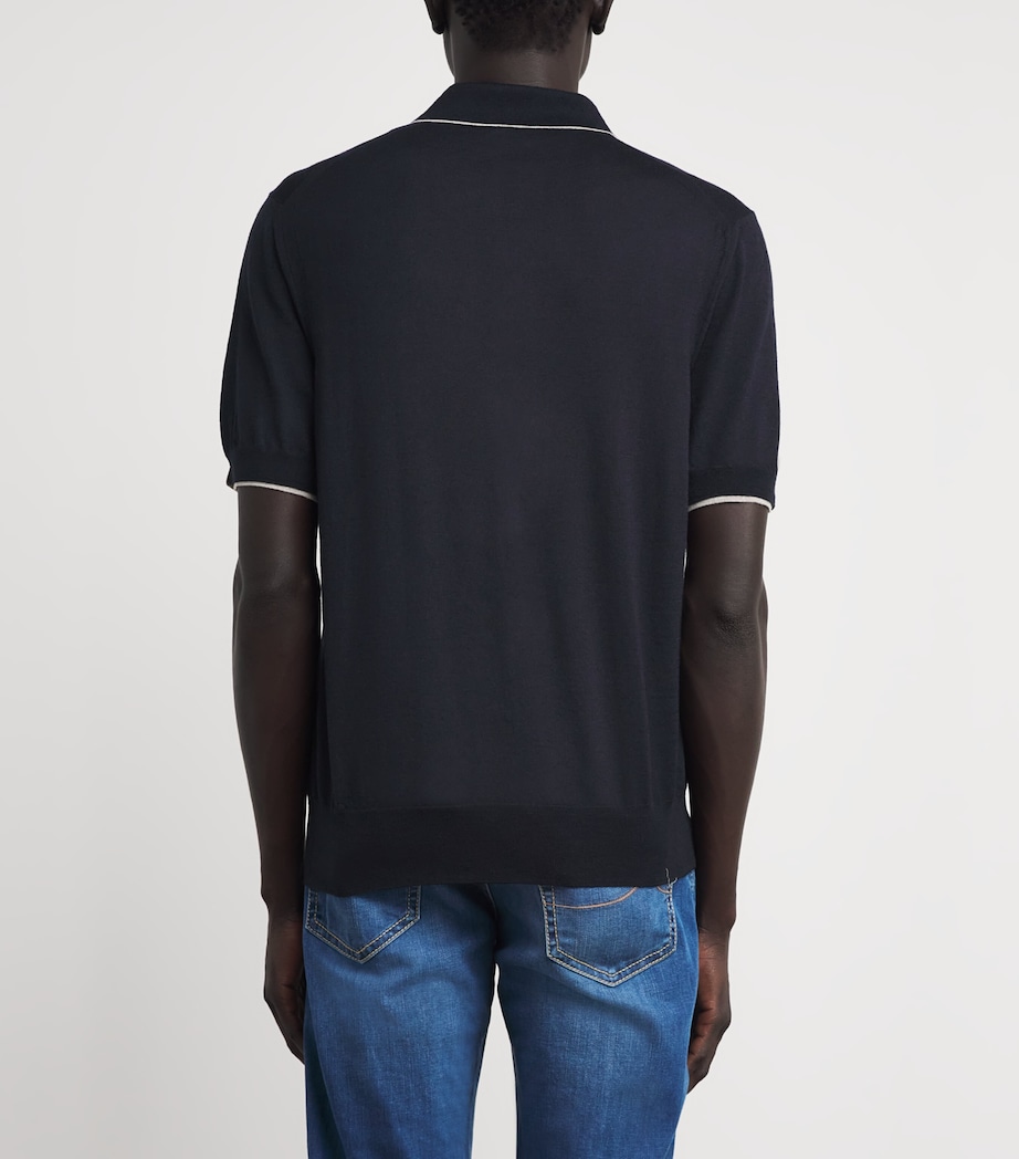 JACOB COHËN Mens Wool-Silk Polo Shirt Navy Blue Image 5