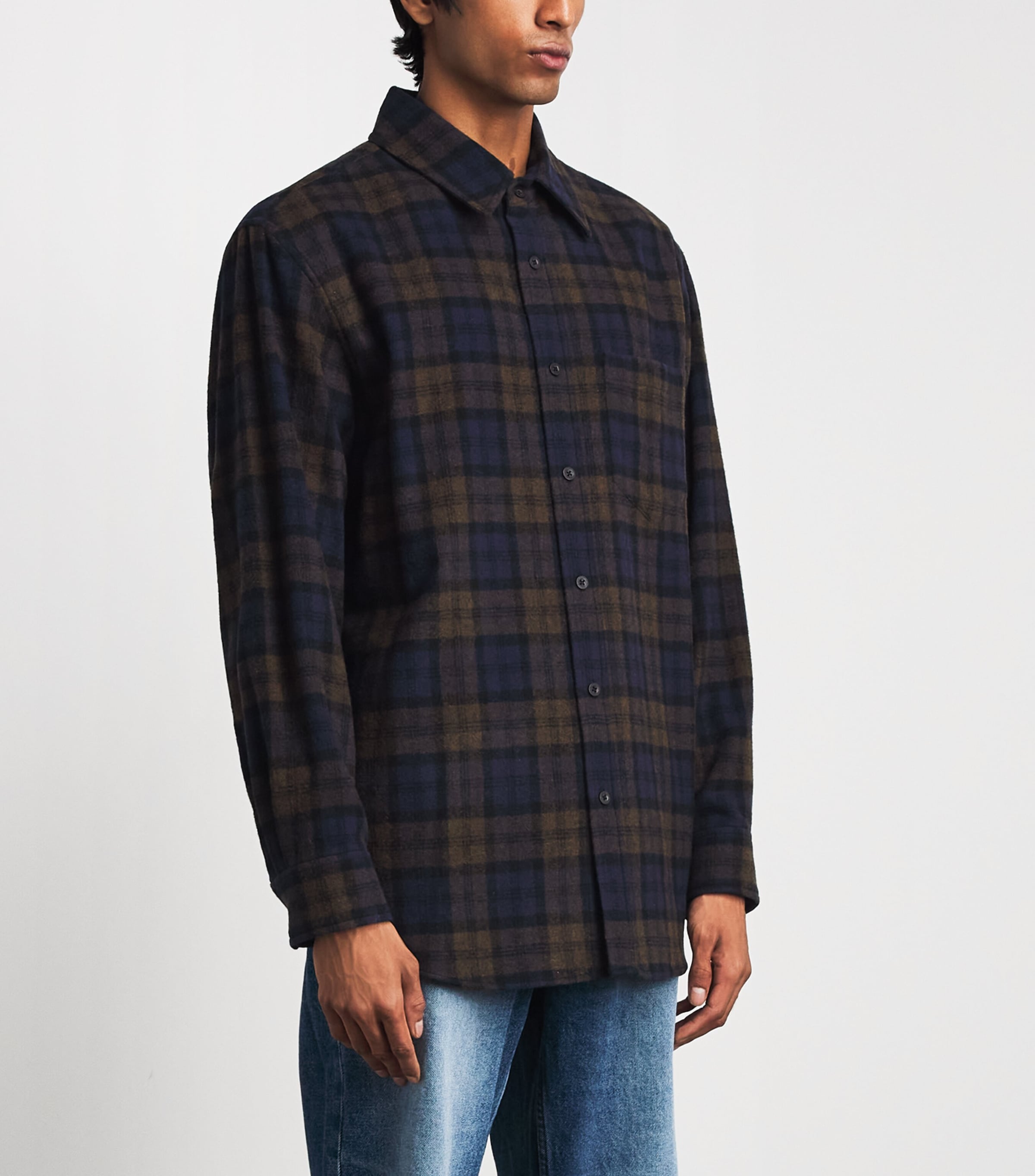 System Mens Wool-Blend Check Shirt Dark Navy Image 4