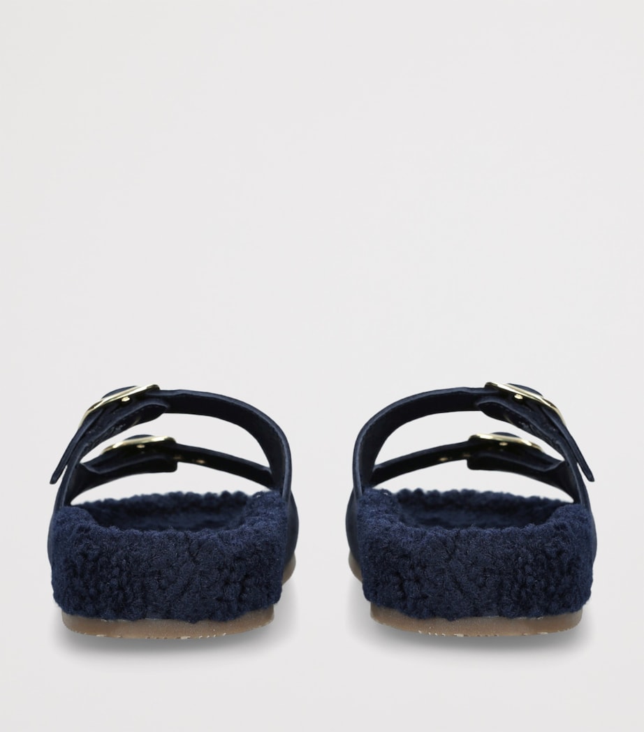 Chloé Kids Suede-Shearling Buckled Sandals Navy Image 2