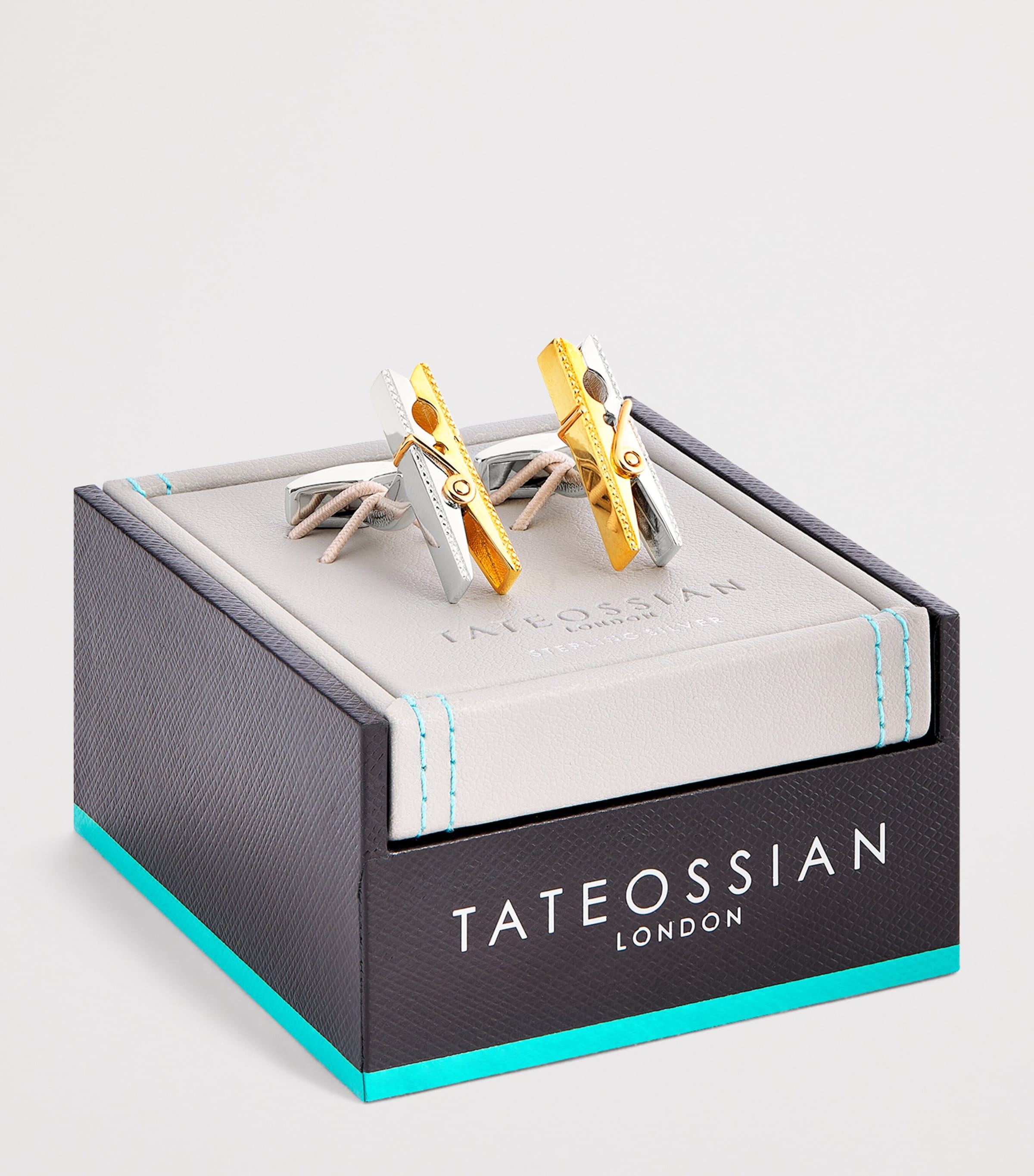 Tateossian Sterling Silver Mayfair Peg Cufflinks Sil & Gld Colour Image 3