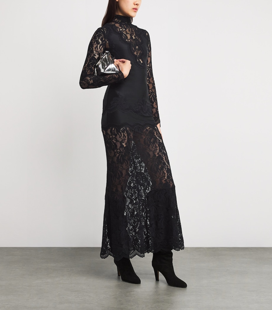 Lace-Trim Maxi Dress P001 BLACK Image 2