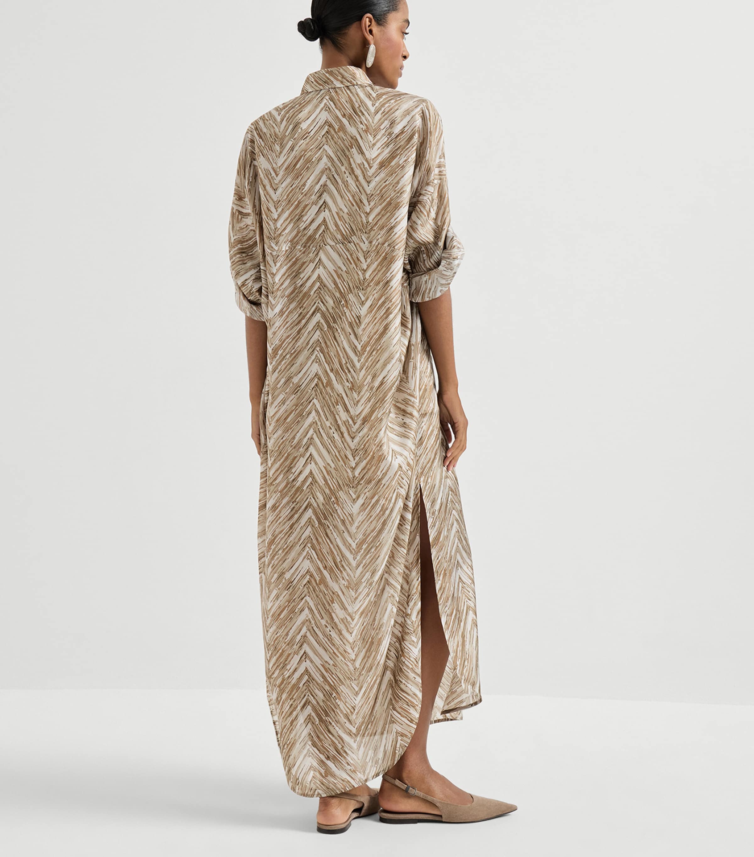Brunello Cucinelli Womens Silk Chevron Shirt Dress Image 5