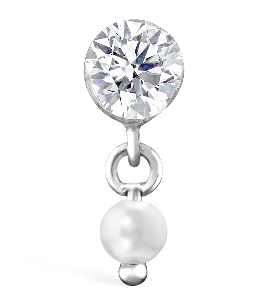 Maria Tash Invisible Set Diamond and Pearl Dangle Threaded Stud Earring (3mm / 2mm) White Gold Image 2