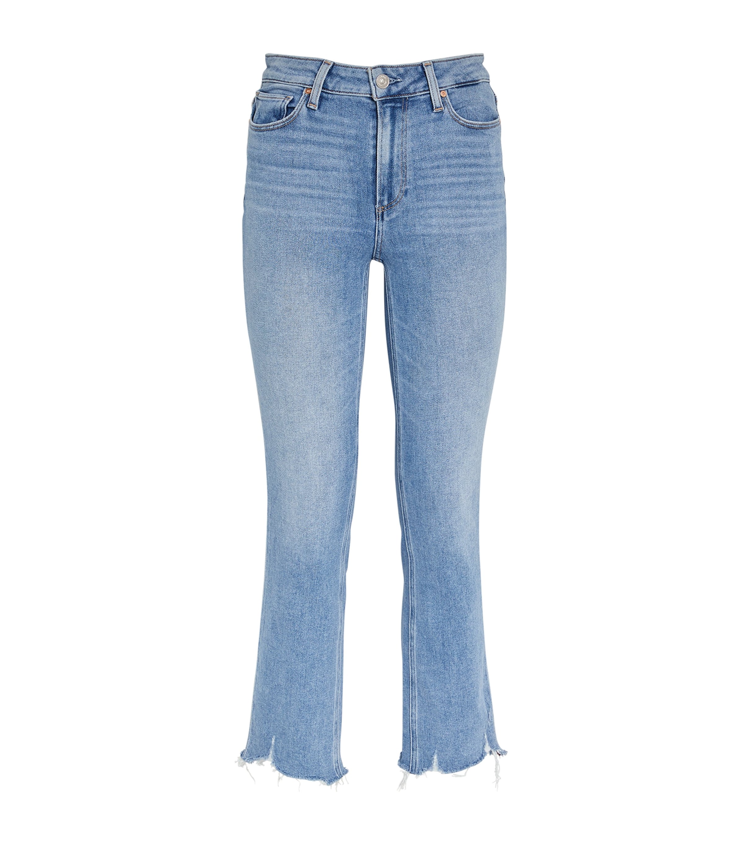 Paige Cindy High Rise Straight Jean In Mel Destroyed Hem In Blue