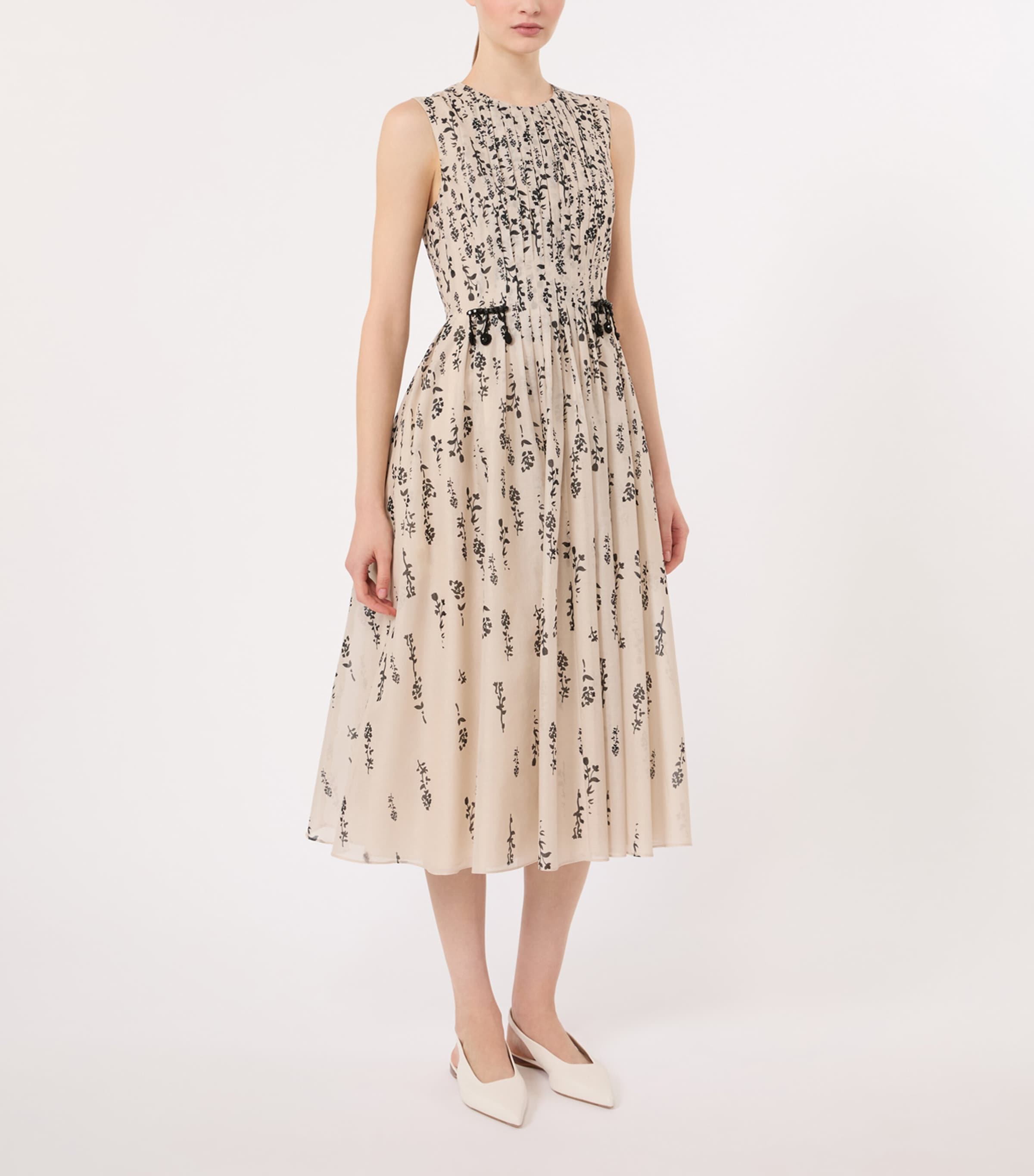 Max Mara Womens Cotton Floral Midi Dress Ecru Image 3