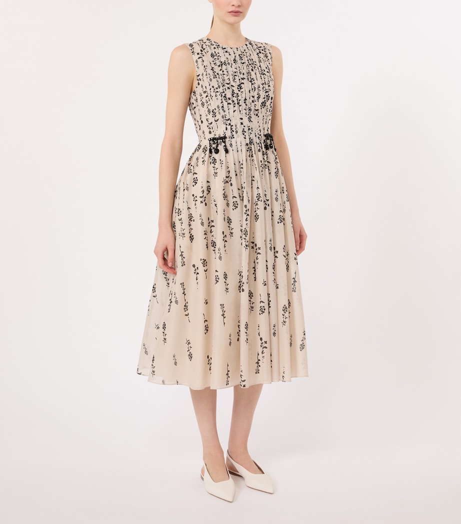 Max Mara Womens Cotton Floral Midi Dress Ecru Image 3