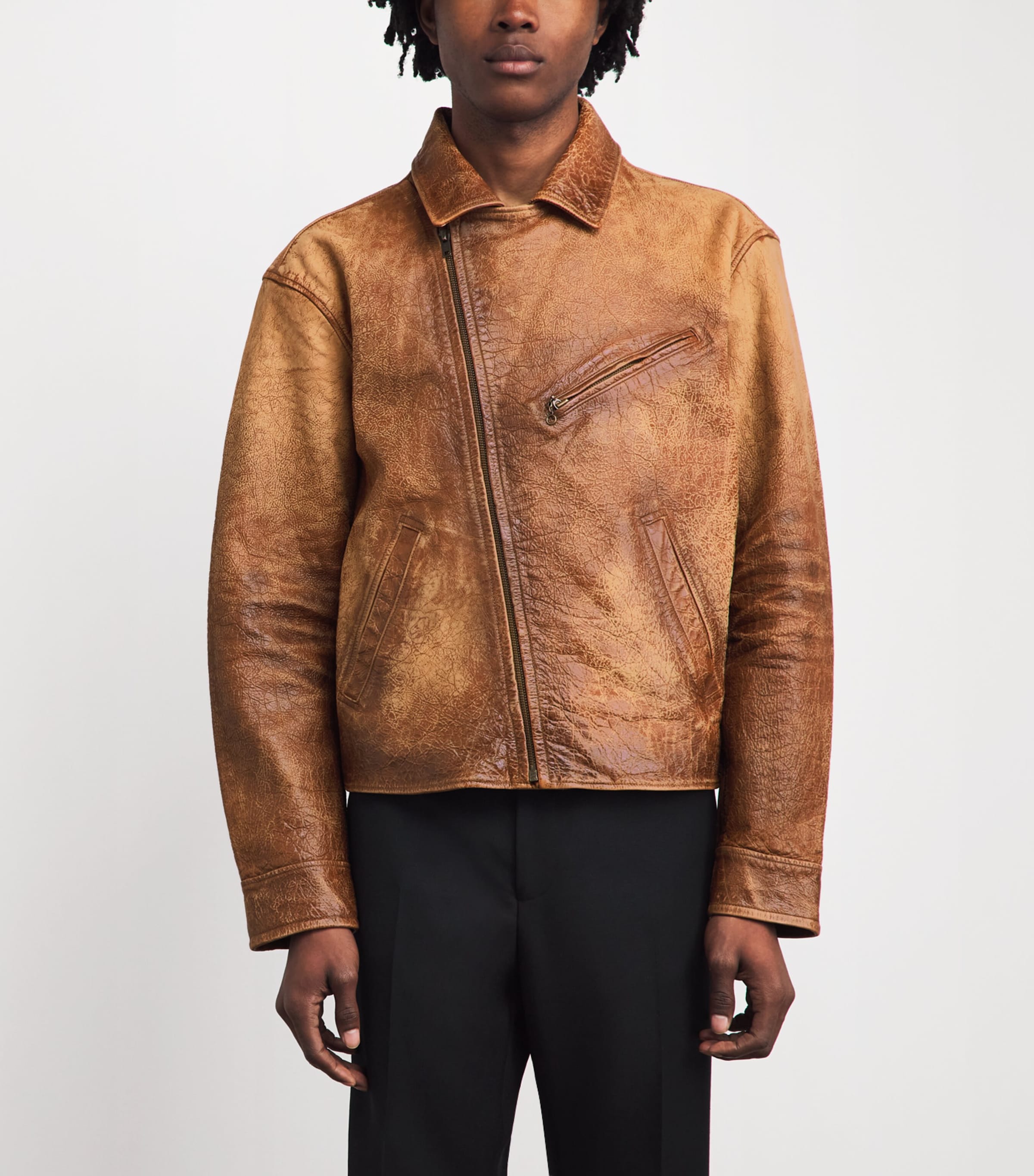 Polo Ralph Lauren Mens Leather Newsboy Jacket Brown X Image 4