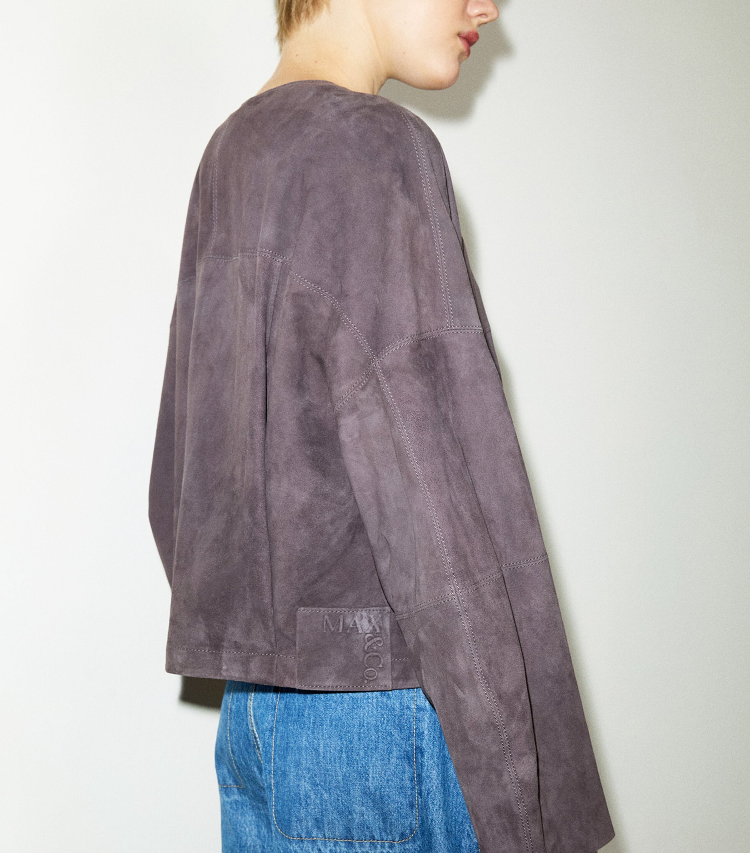 MAX&Co. Womens Suede Loose-Fit Jacket Chocolate Image 5