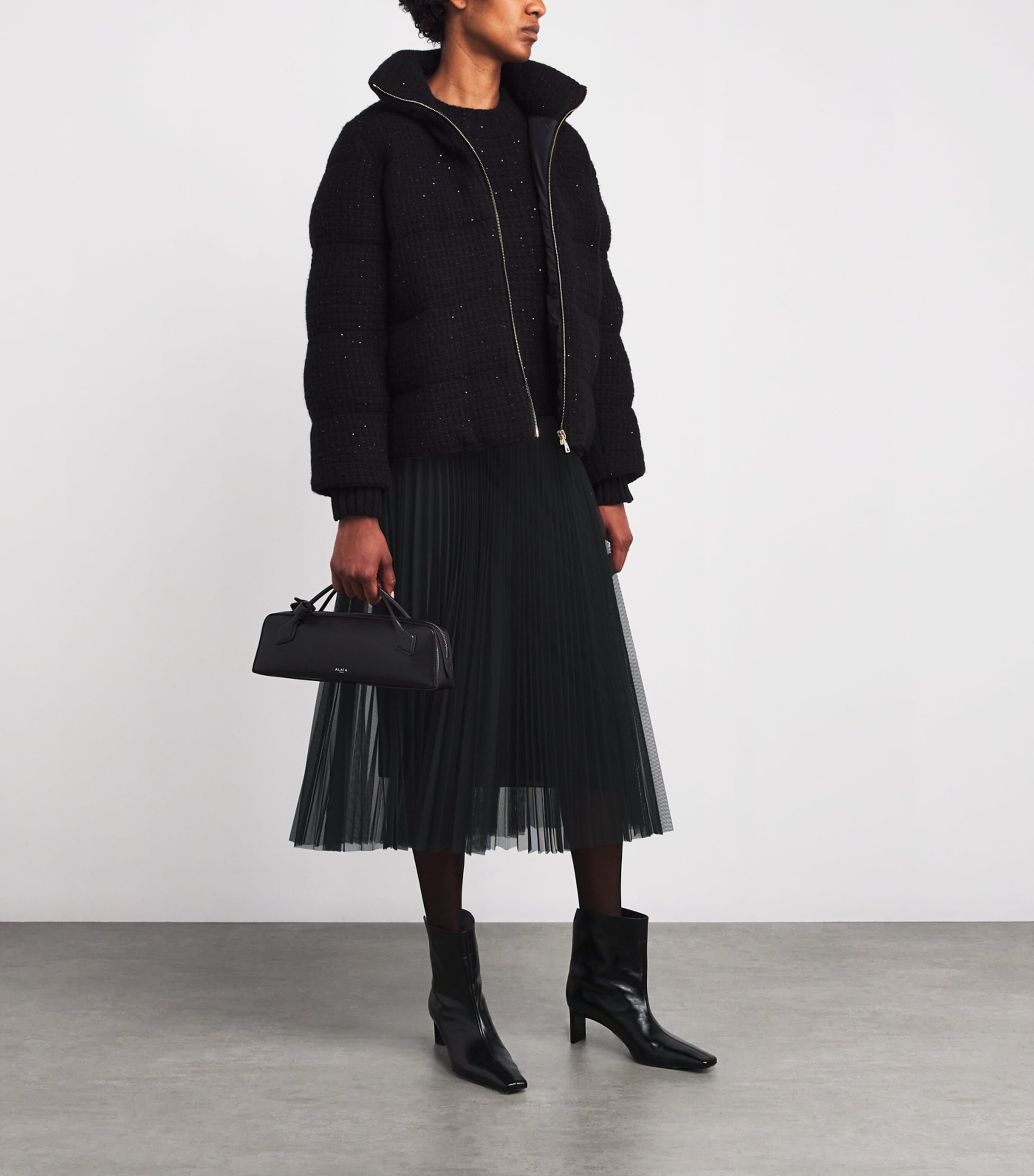 Fabiana Filippi Black Pleated Midi Skirt | Harrods UK