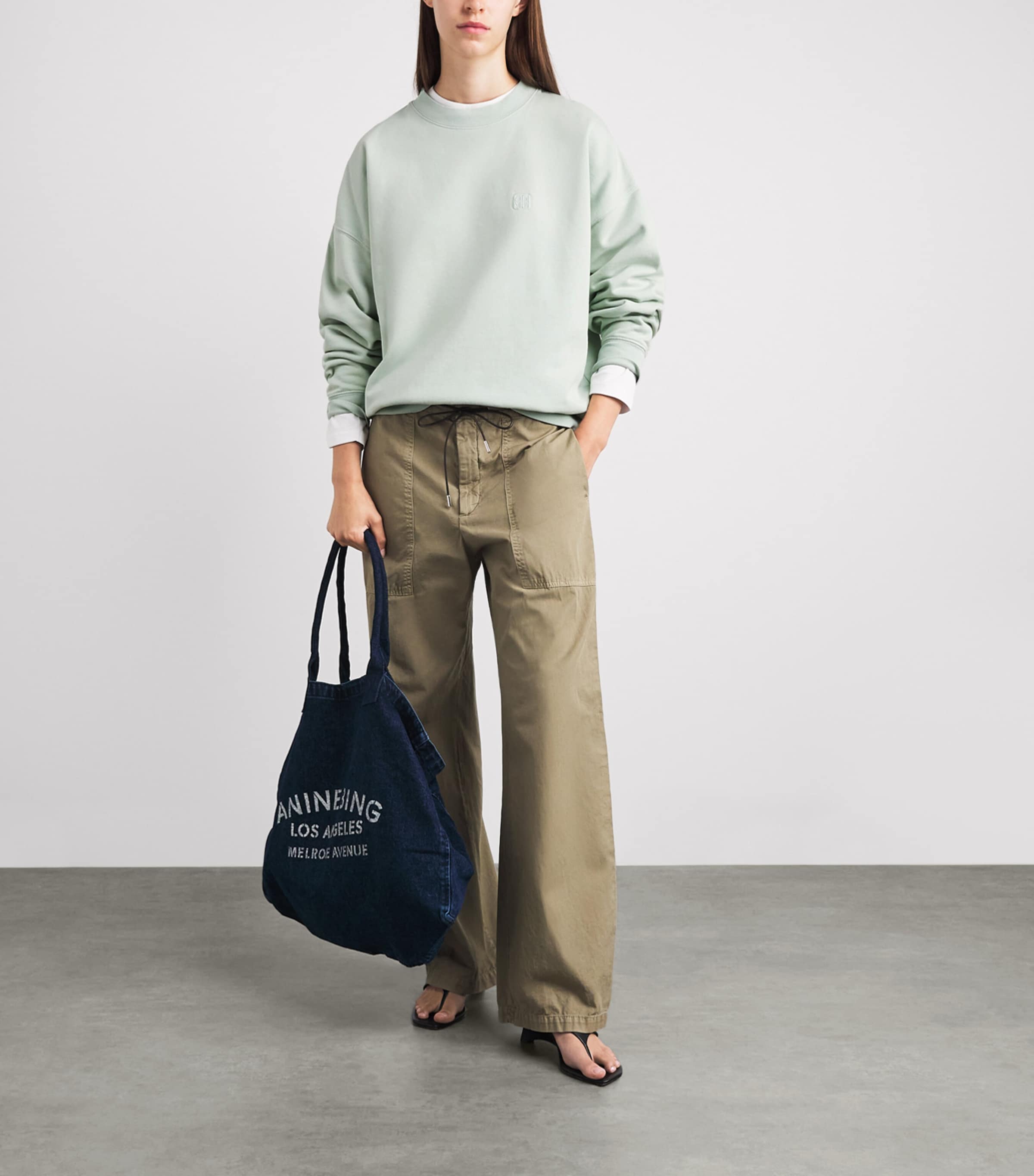ANINE BING Womens Cotton Miles Sweatshirt Green Image 2