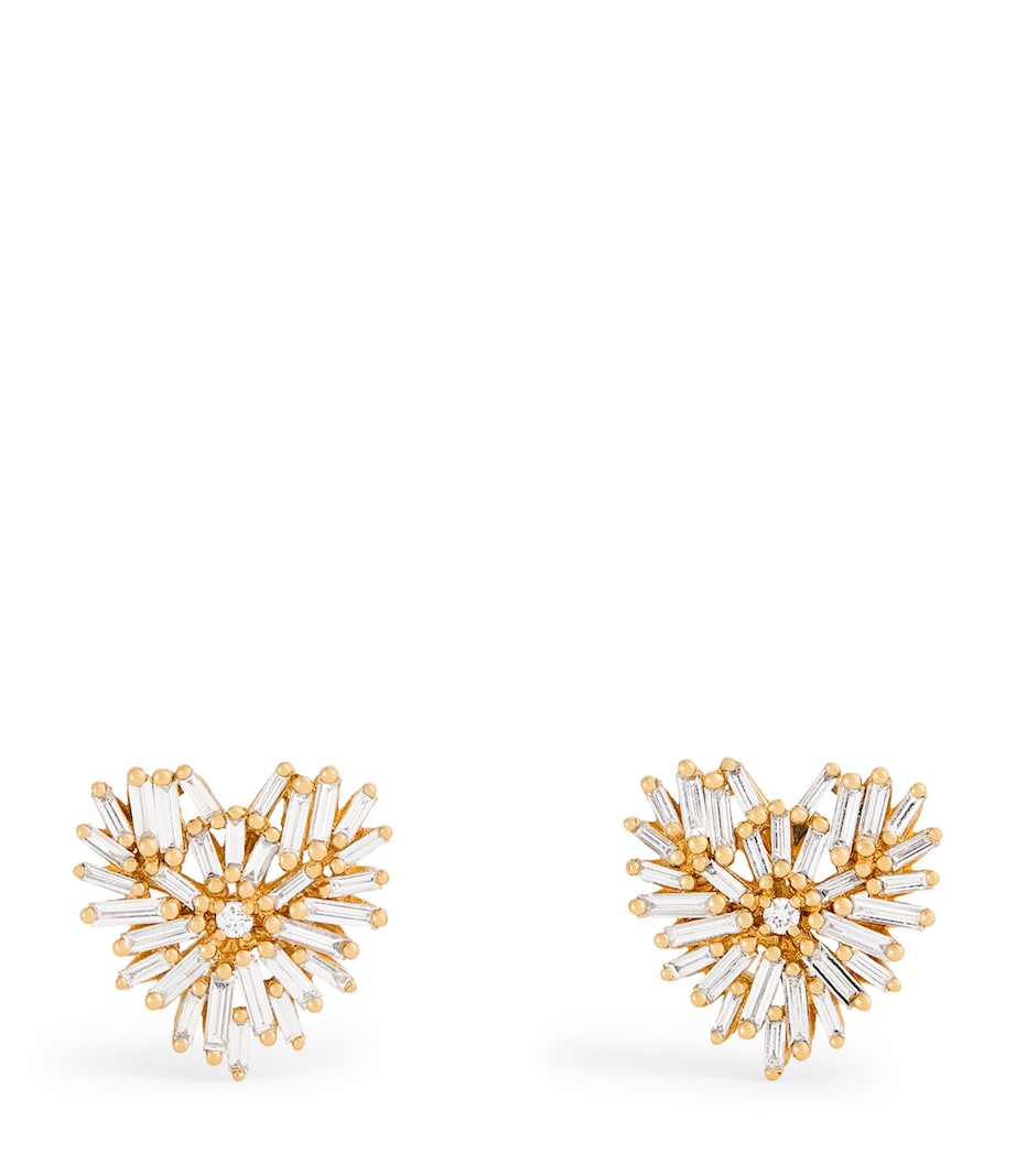 Yellow Gold and Diamond Heart Stud Earrings 18K YG/WD Image 1
