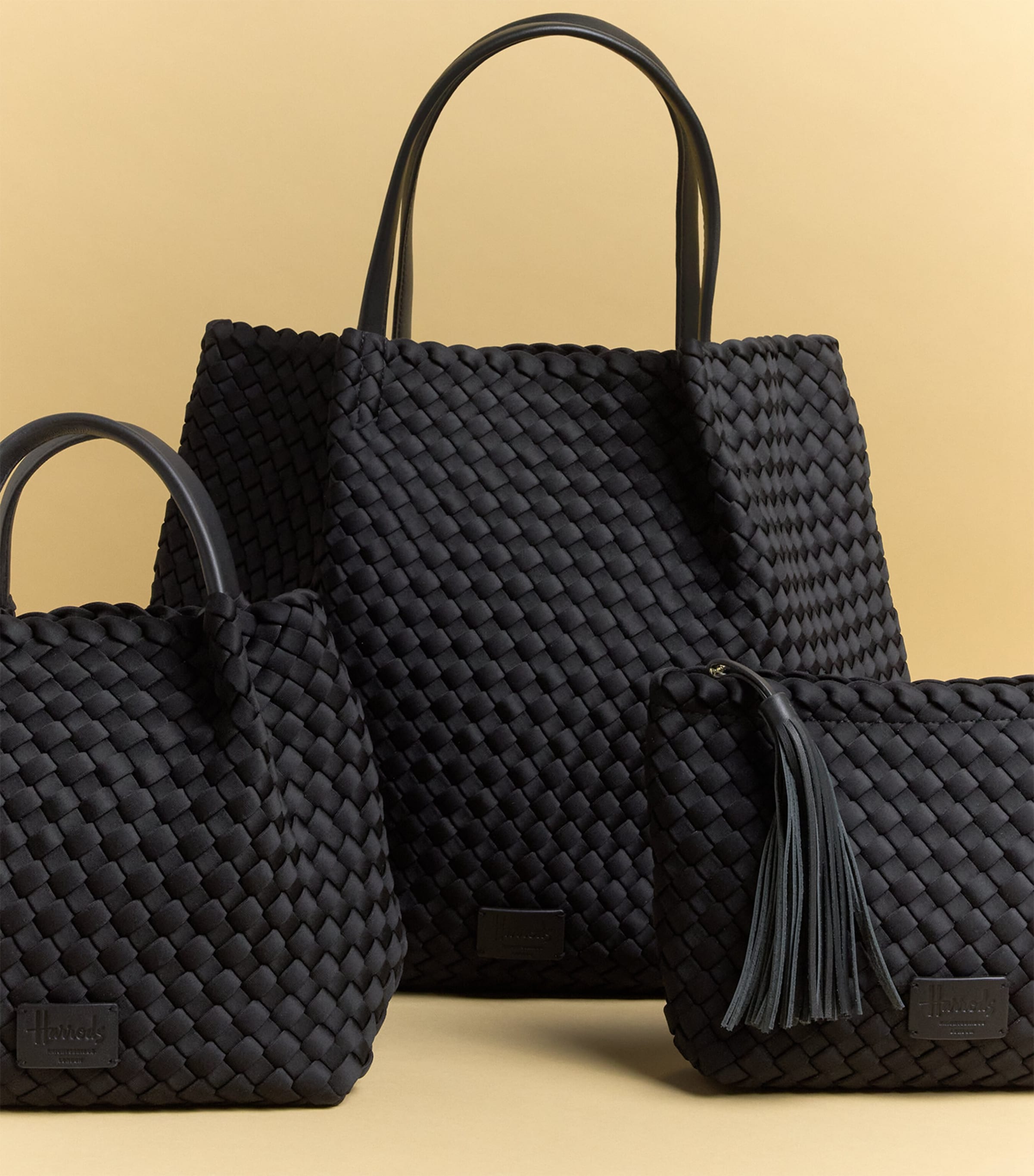 Harrods Neoprene Woven East-West Tote Bag Black Image 5
