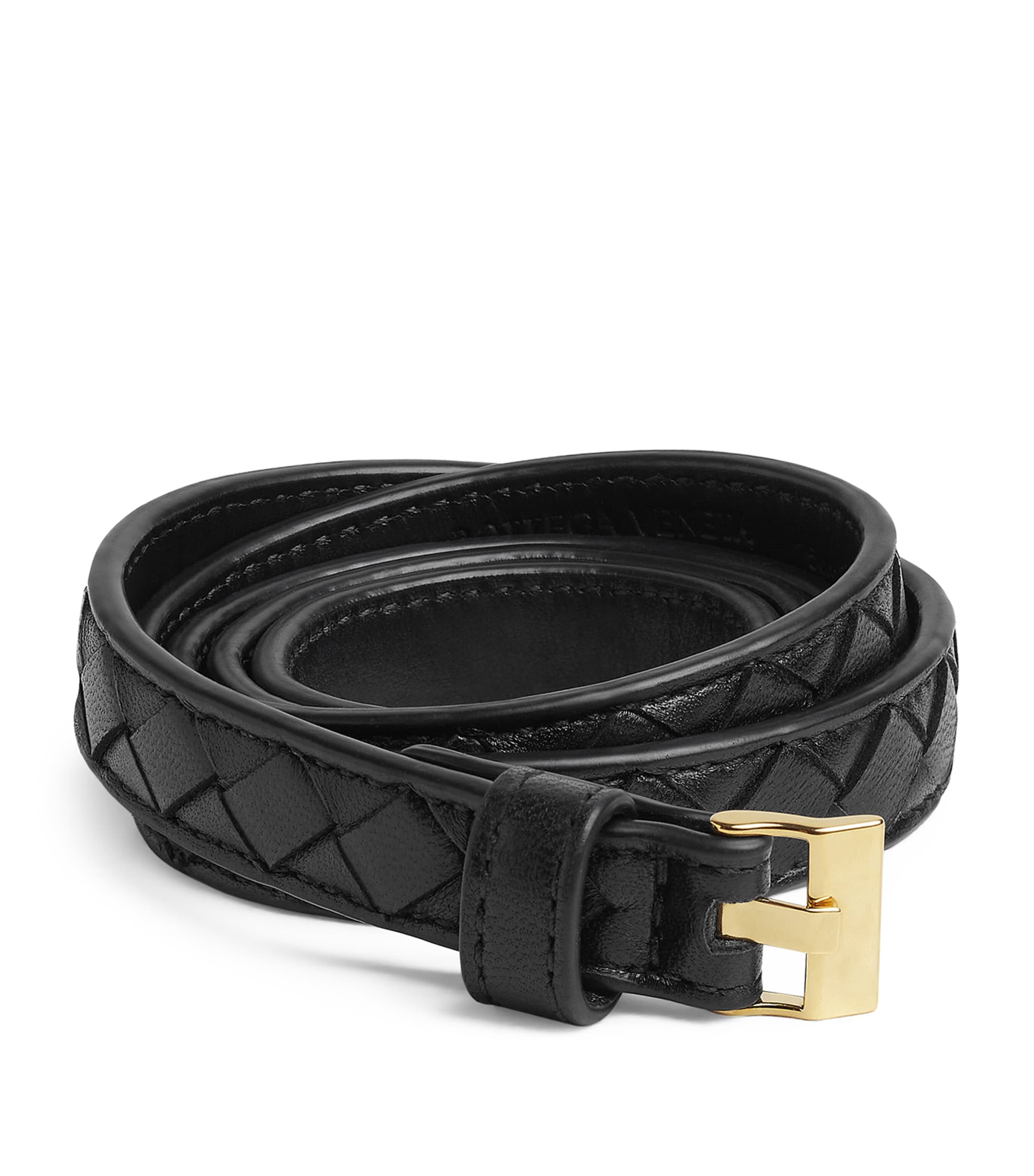 Bottega Veneta Thin Leather Intrecciato Watch Belt In Black